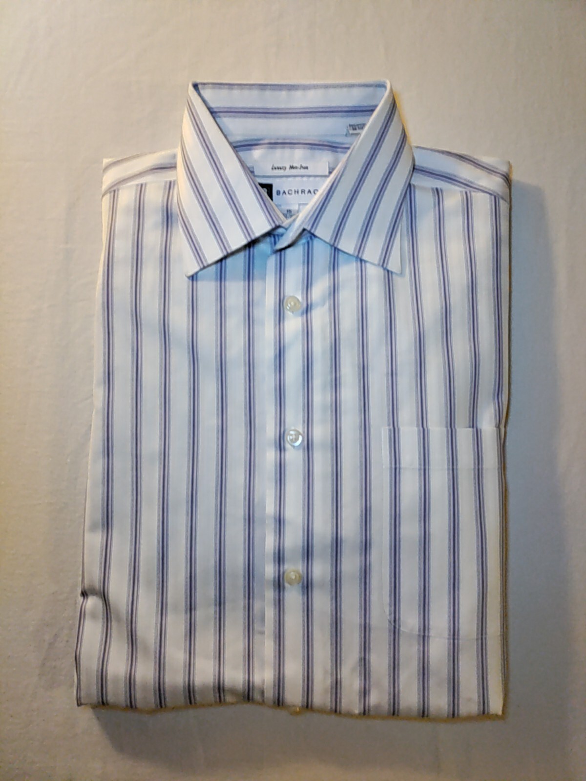 Men Bachrach Luxury Non-Iron White Purple Black Stripe Shirt 15 32/33 NWOT RARE