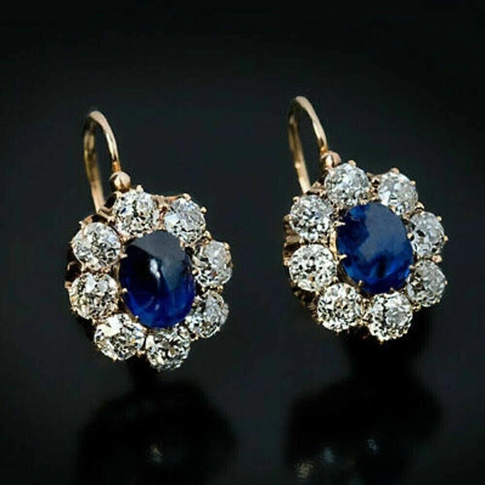 2.61 Ct Oval Cut Blue Sapphire Earrings Wedding Earring 14k Solid Yellow Gold