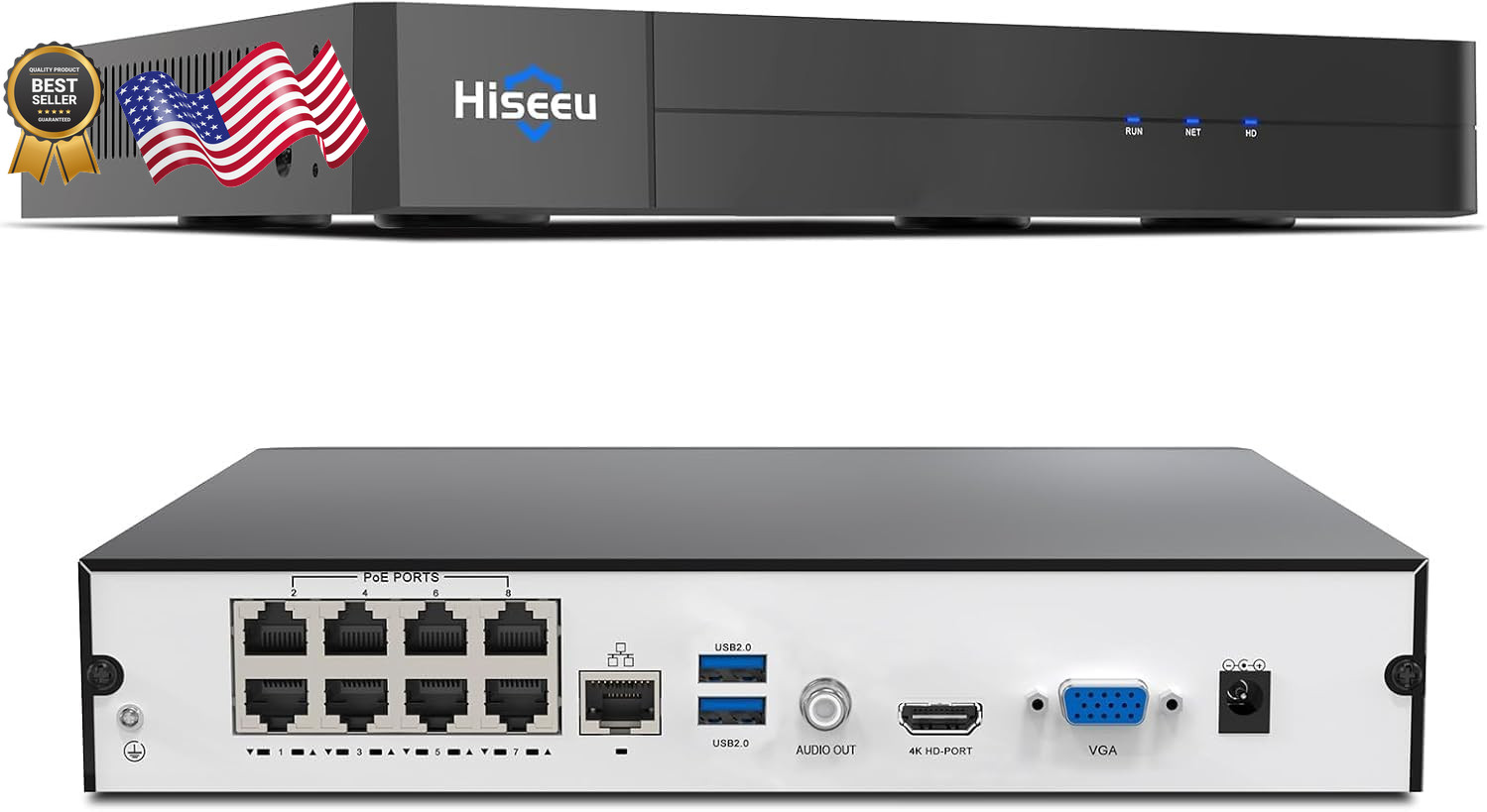 【16 channel Extendable】Hiseeu 8 Port 4K PoE Network Video Recorder NVR