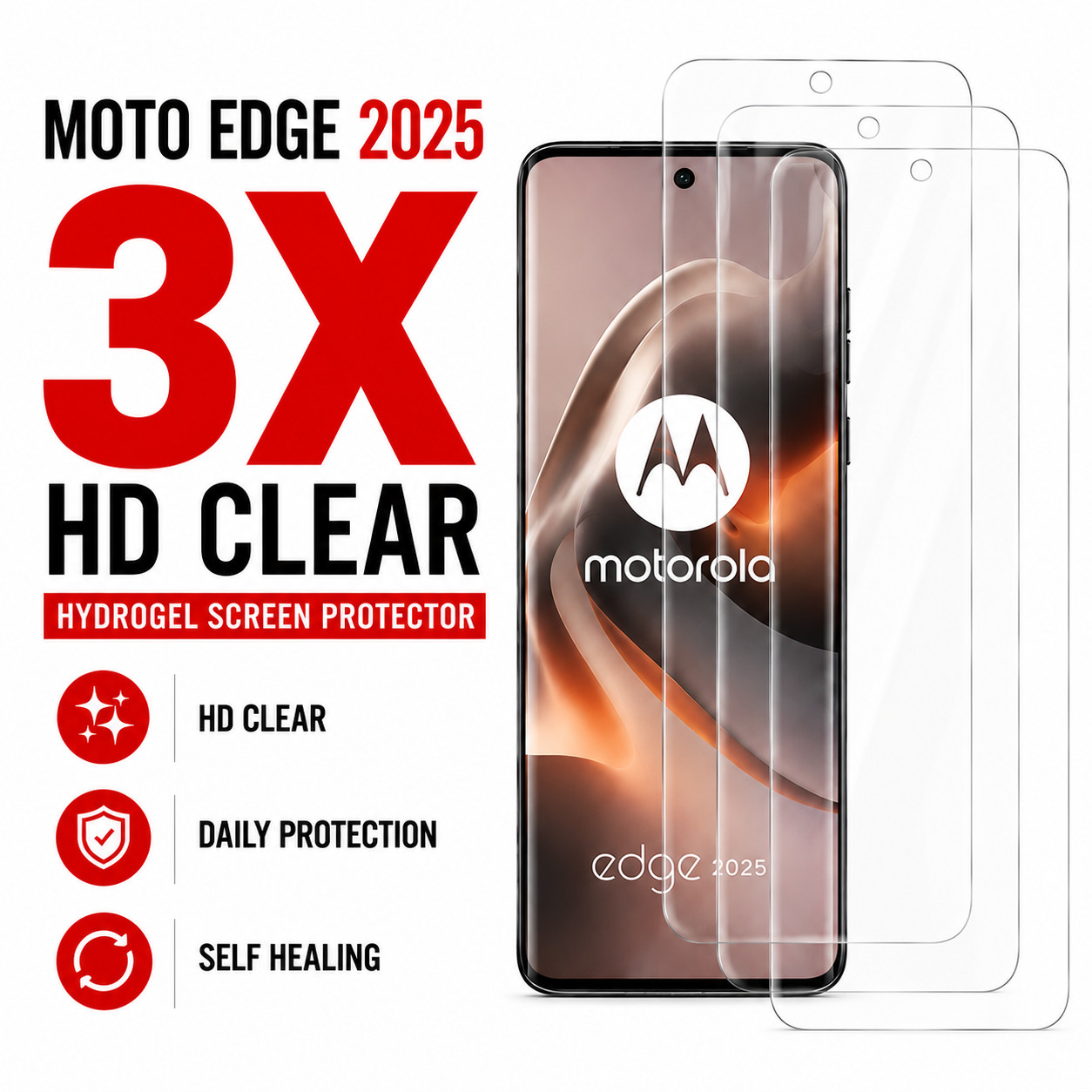 Motorola Edge 2025 Hydrogel Screen Protector HD Clear 3 5 Pack