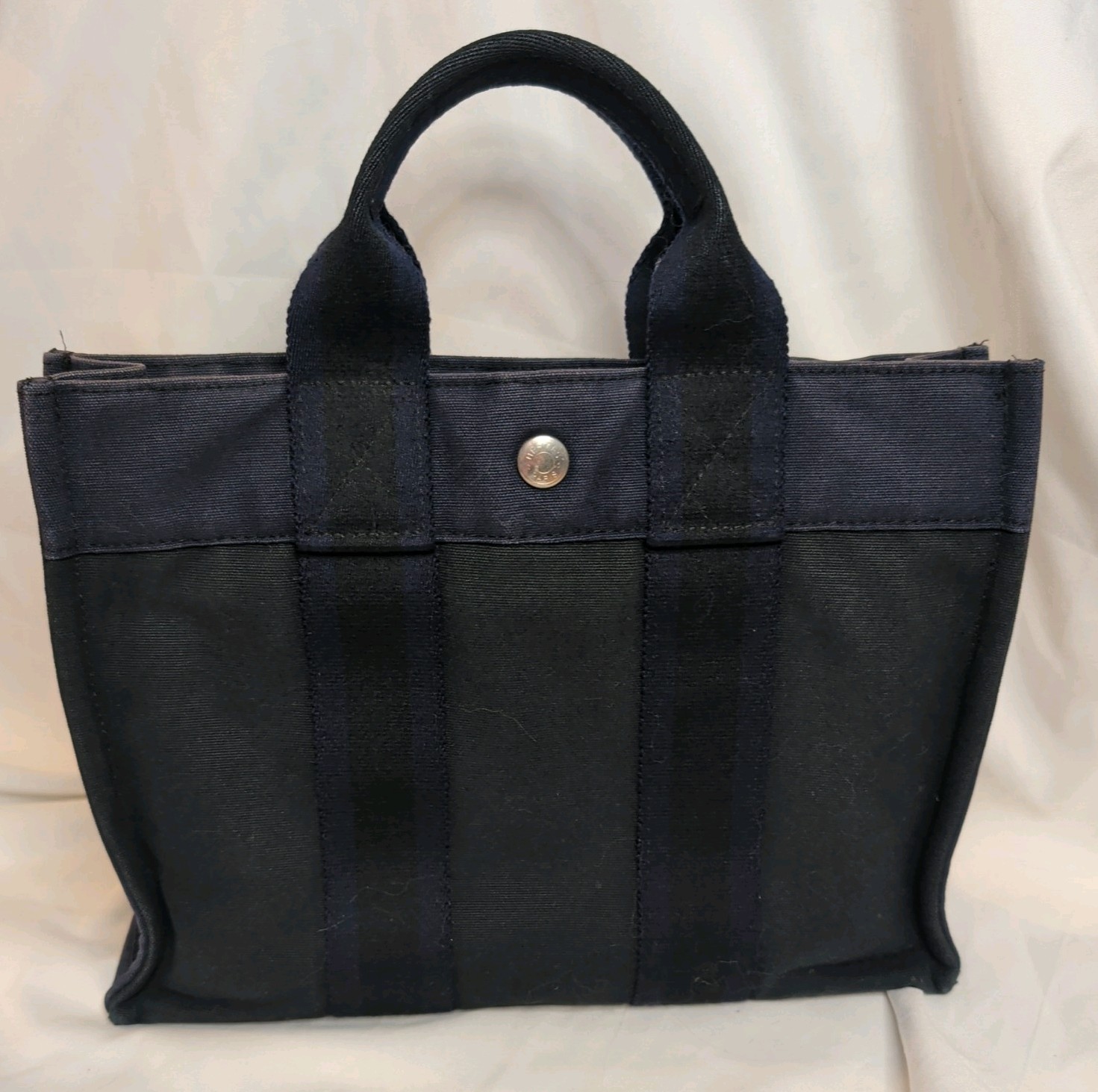 Vintage Hermès Fourre Tout PM Tote Canvas Bag Black & Navy Authentic 