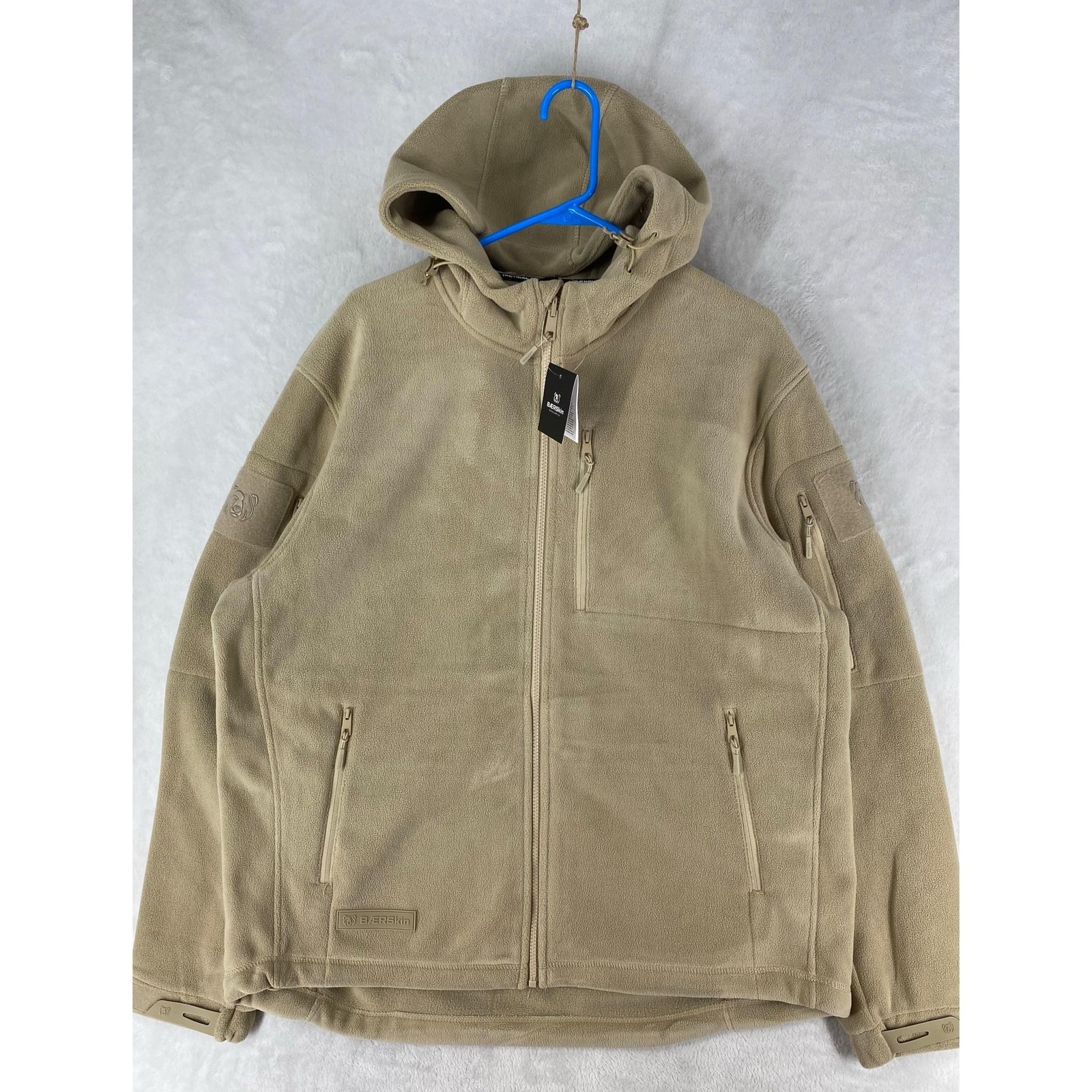 BAERskin Jacket Mens XL Beige BAER Skin 4 Fleece Hooded Tactical Zip Pocket $120