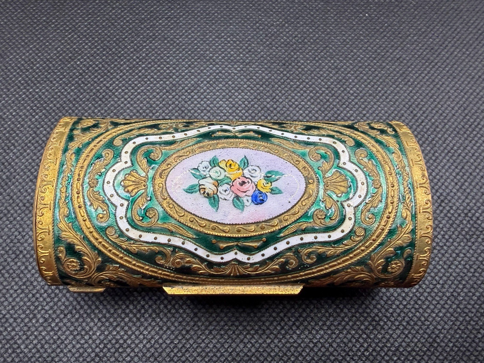 Vtg Enameled Box Hand Engraved Hand Painted Miniature Painting 3 1/2 Vtg Enameled Box Hand Engraved Hand Painted Miniature Painting 3 1/2