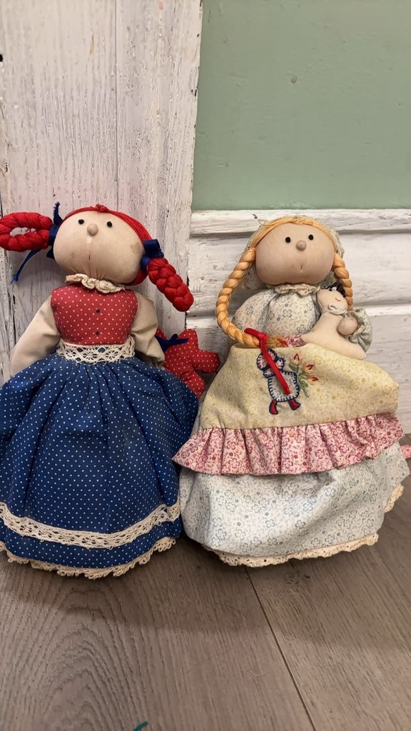 Vintage Handmade Rag Dolls with Braided Hair Vintage Handmade Rag Dolls with Braided Hair
