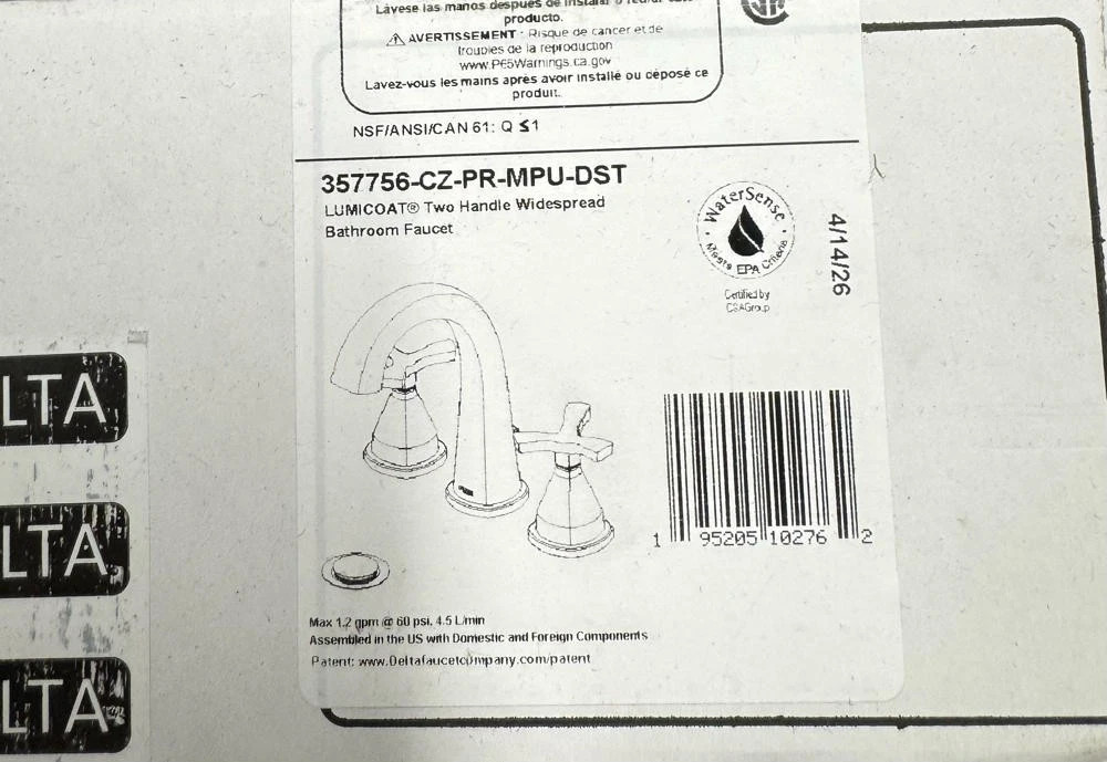 Delta Stryke 1.2 GPM Widespread Bathroom Faucet 357756-CZ-PR-MPU-DST (Sealed)