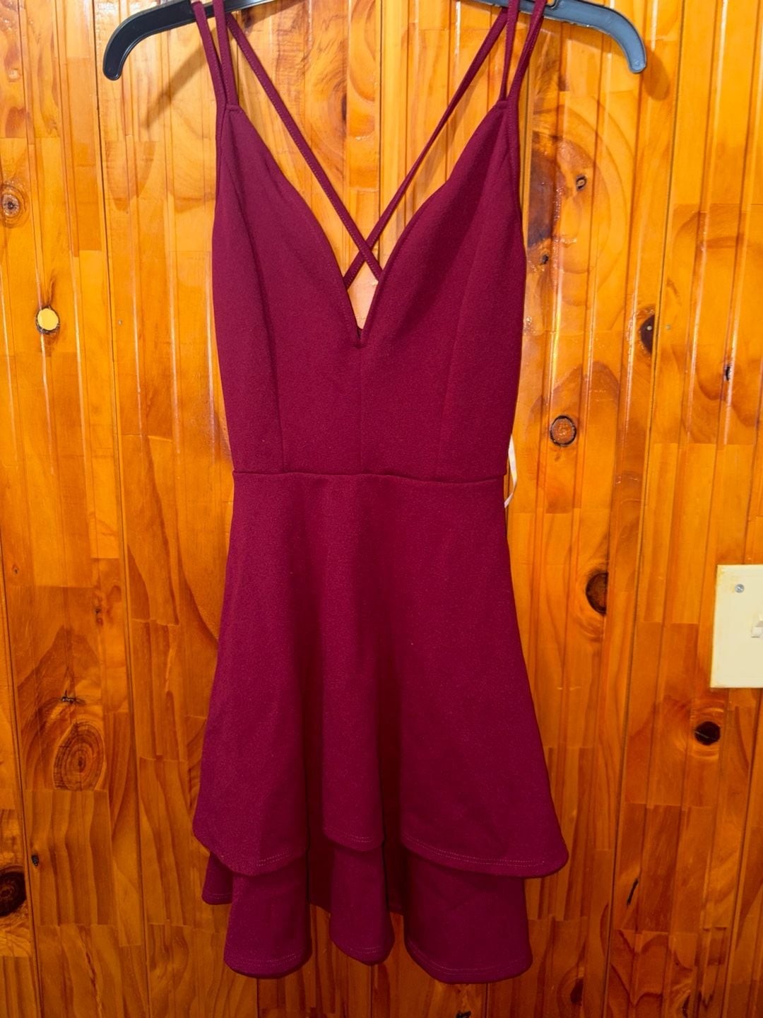 Rue21 Burgundy Skater Mini Dress Size L 12-14 Criss Cross Straps