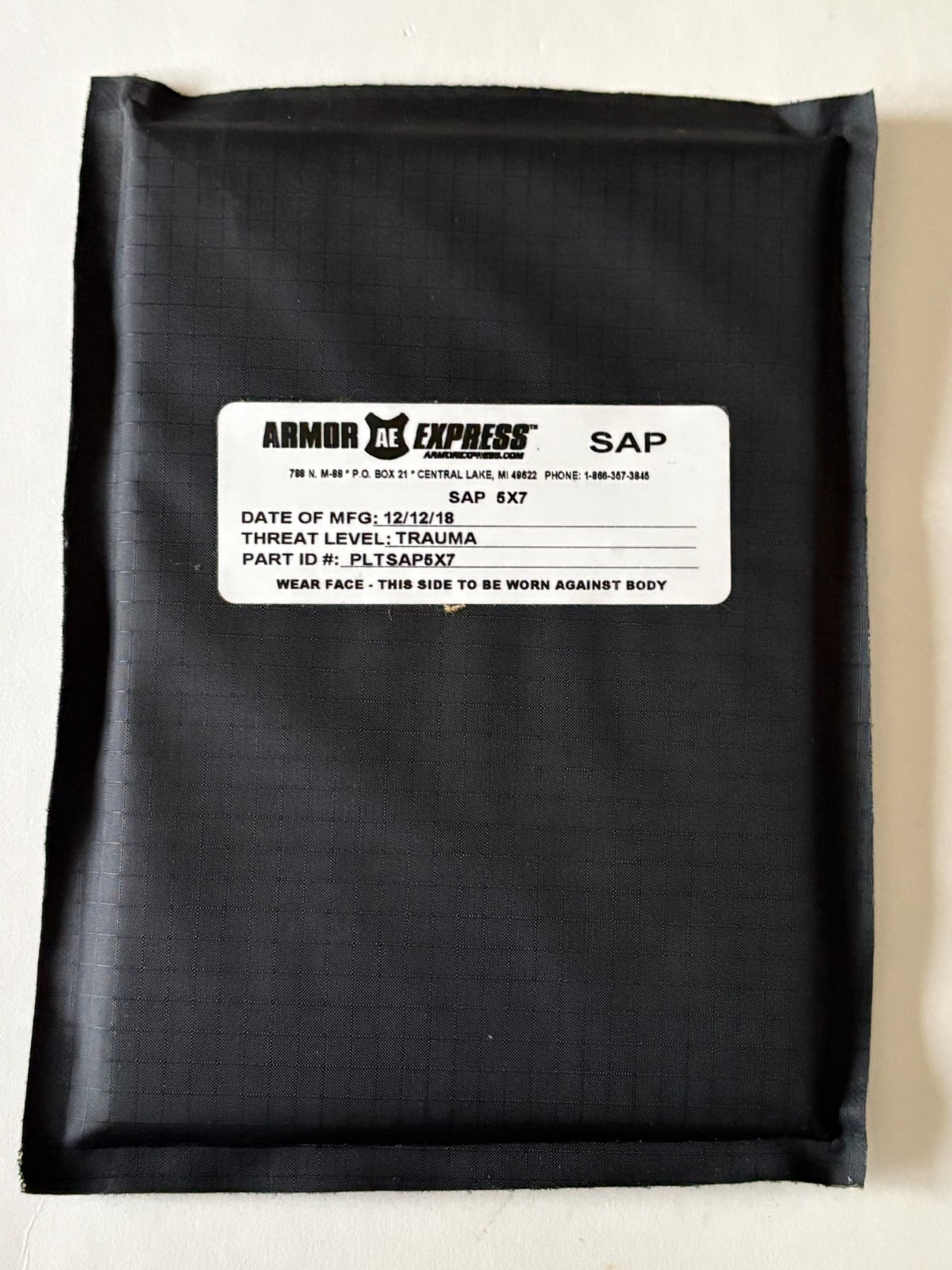 ARMOR EXPRESS Special Application Plate SAP Trauma Pack/Pad 5X7 Black Soft NEW
