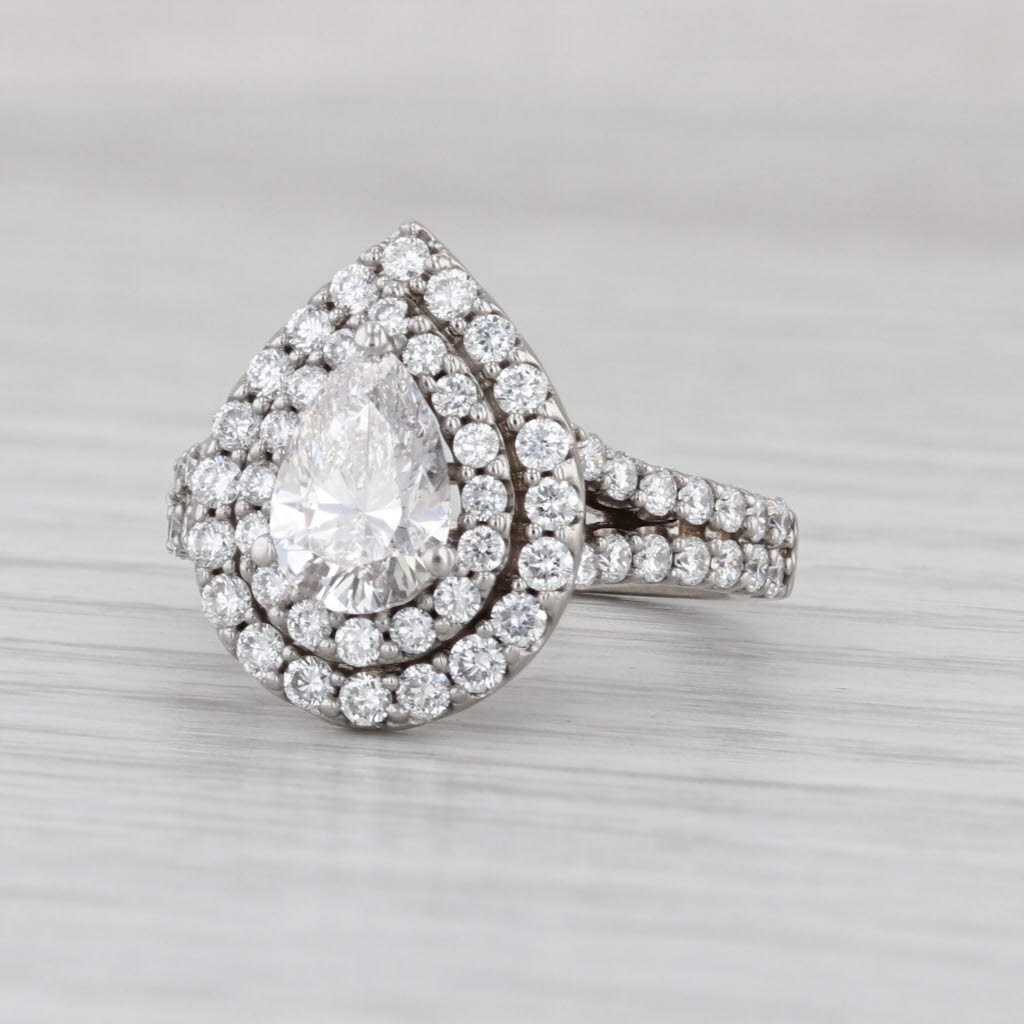 Vera Wang Love 1.96ctw Lab Grown Diamond Pear Halo Engagement Ring 14k Gold GSI