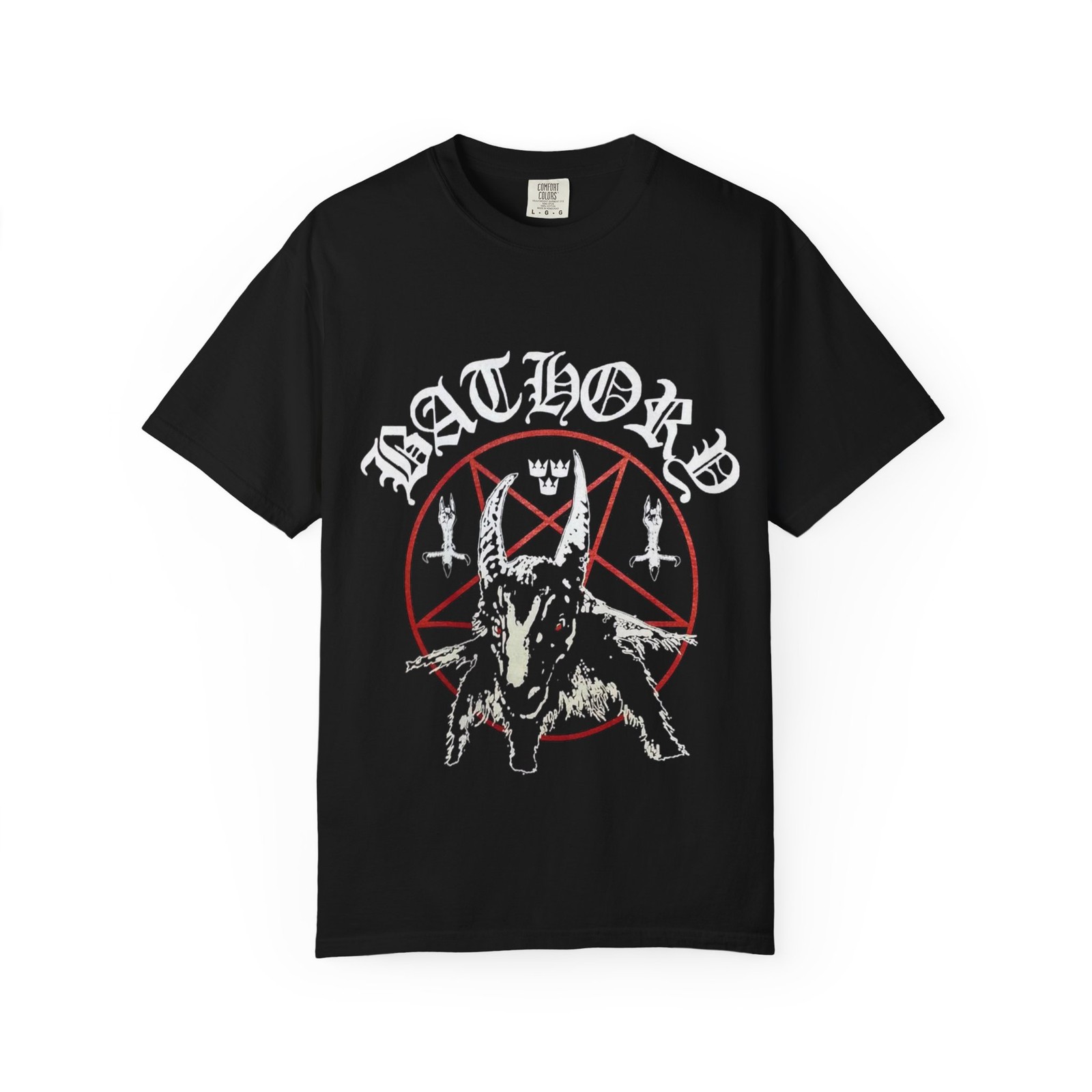 Bathory Black Metal Goat Pentagram T-shirt | Occult Skull Illustration