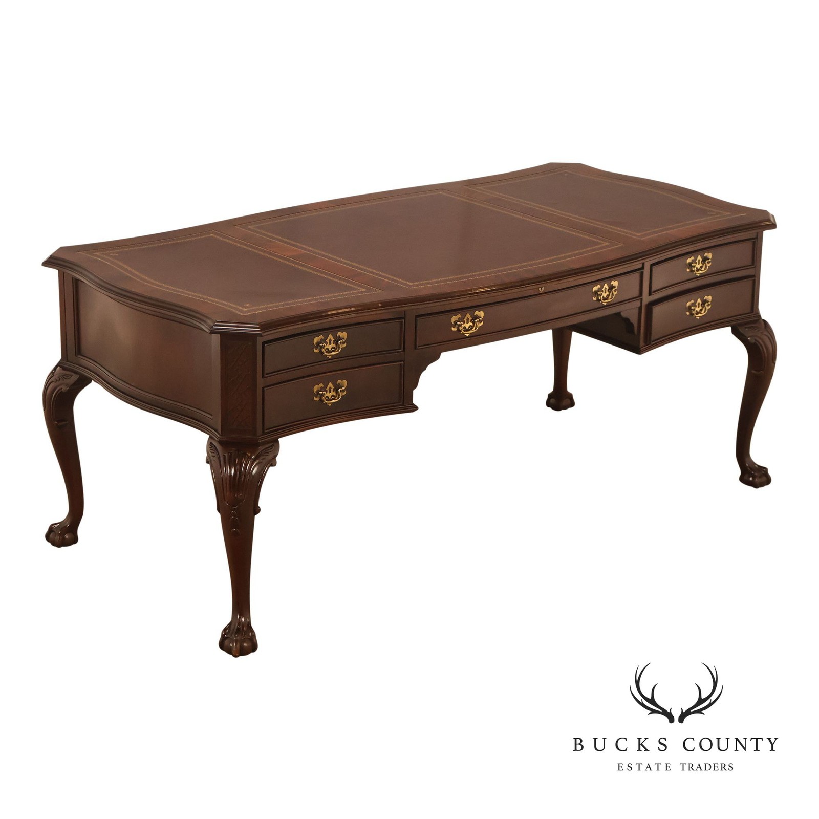 Sligh Georgian Style Vintage Mahogany Leather Top Executive Desk