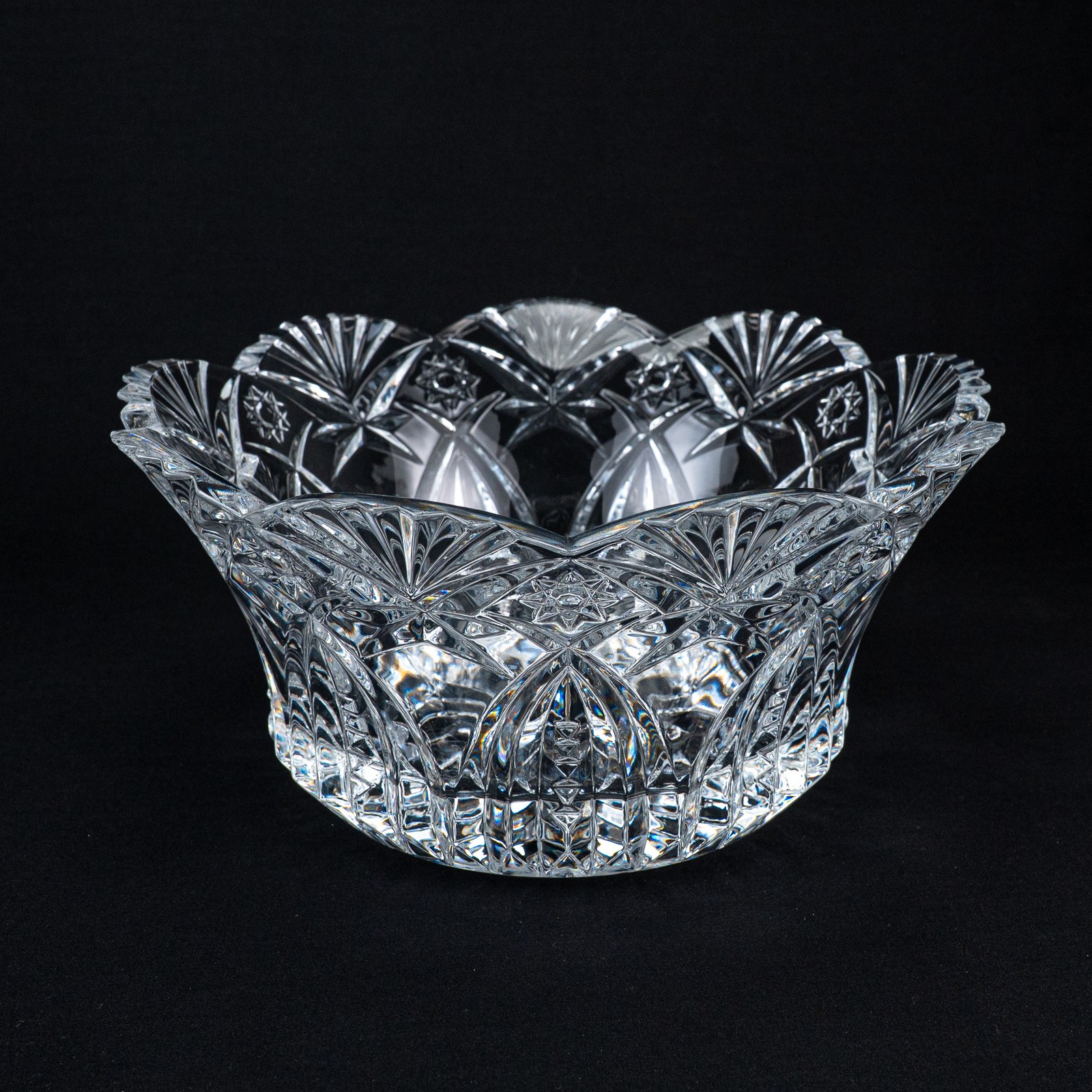 Vintage Cristal d Arques France Lead Crystal Scalloped Fan Star Centerpiece Bowl