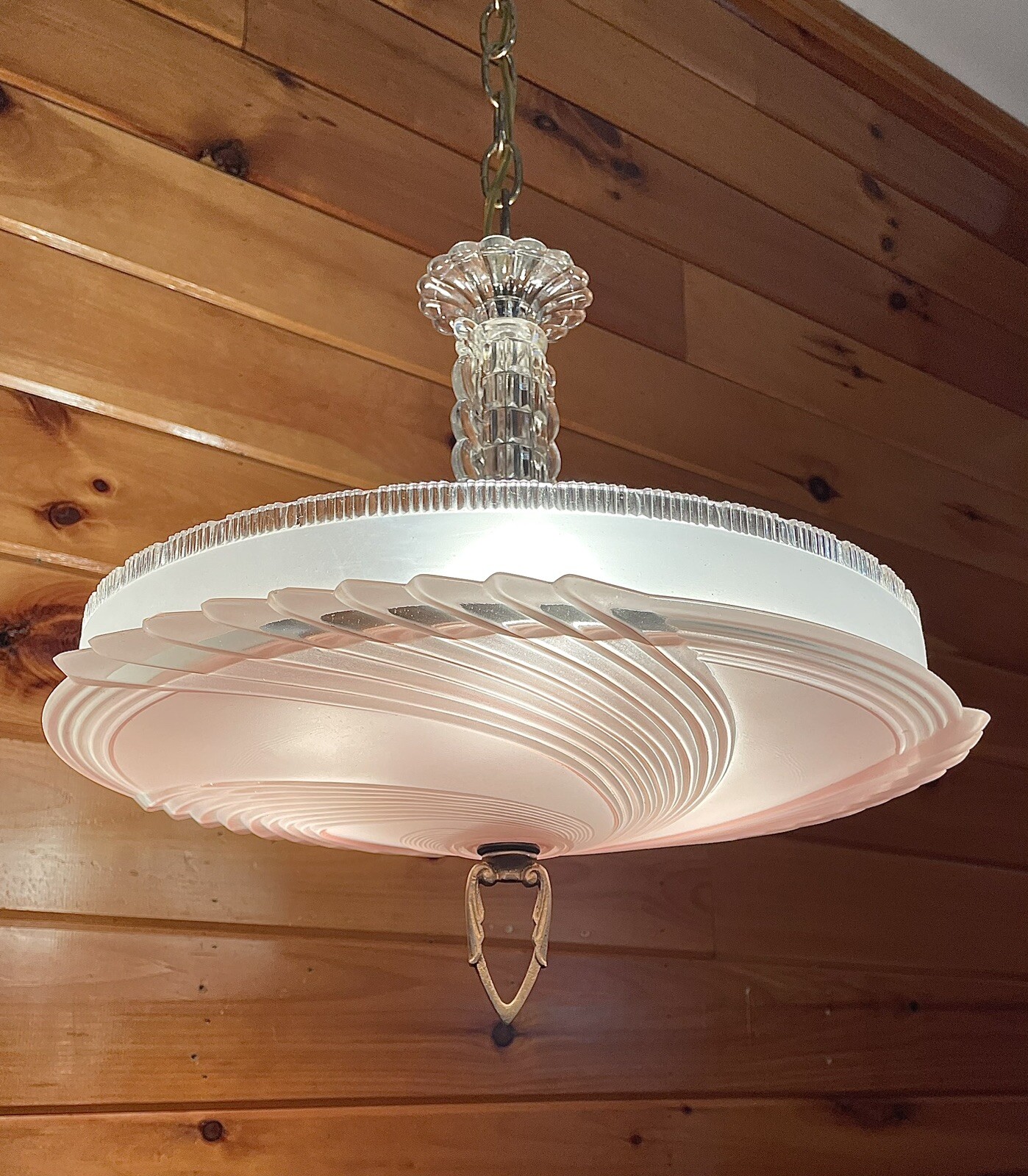 Antique 1920s 30s LARGE Art Deco Nouveau Champagne Pink Glass Chandelier Light Antique 1920s 30s LARGE Art Deco Nouveau Champagne Pink Glass Chandelier Light