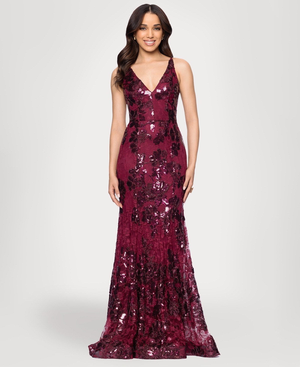 Blondie Nites Juniors Gown 11 Wine Burgundy Allover Sequin V-Neck NWT $249