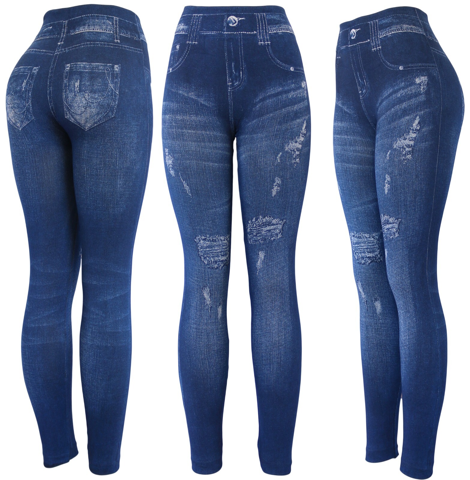 Women's Stretchy High Waist Denim Print Fake Jean Look Leggings Women's Stretchy High Waist Denim Print Fake Jean Look Leggings