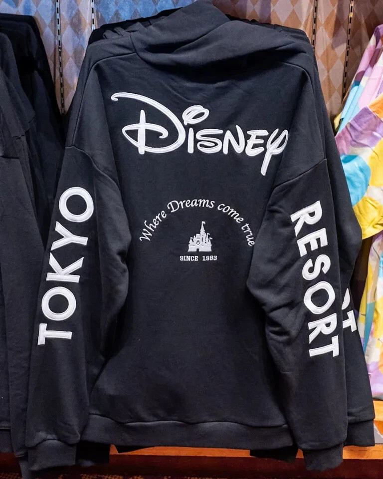 Tokyo Disney Resort Big Logo Black Zip Up Hoodie Sweatshirt Japan 