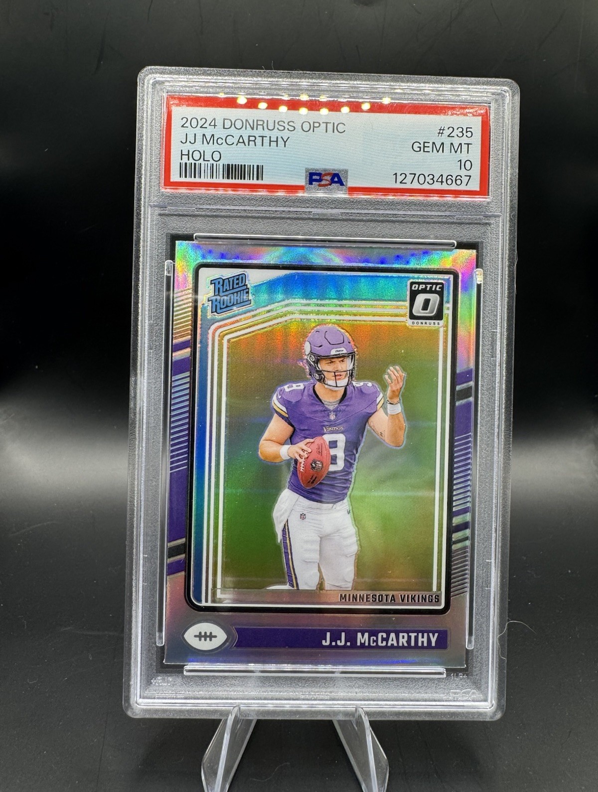 2024 Donruss Optic - Rated Rookie J.J. McCarthy #235 Holo Prizm (RC) PSA 10