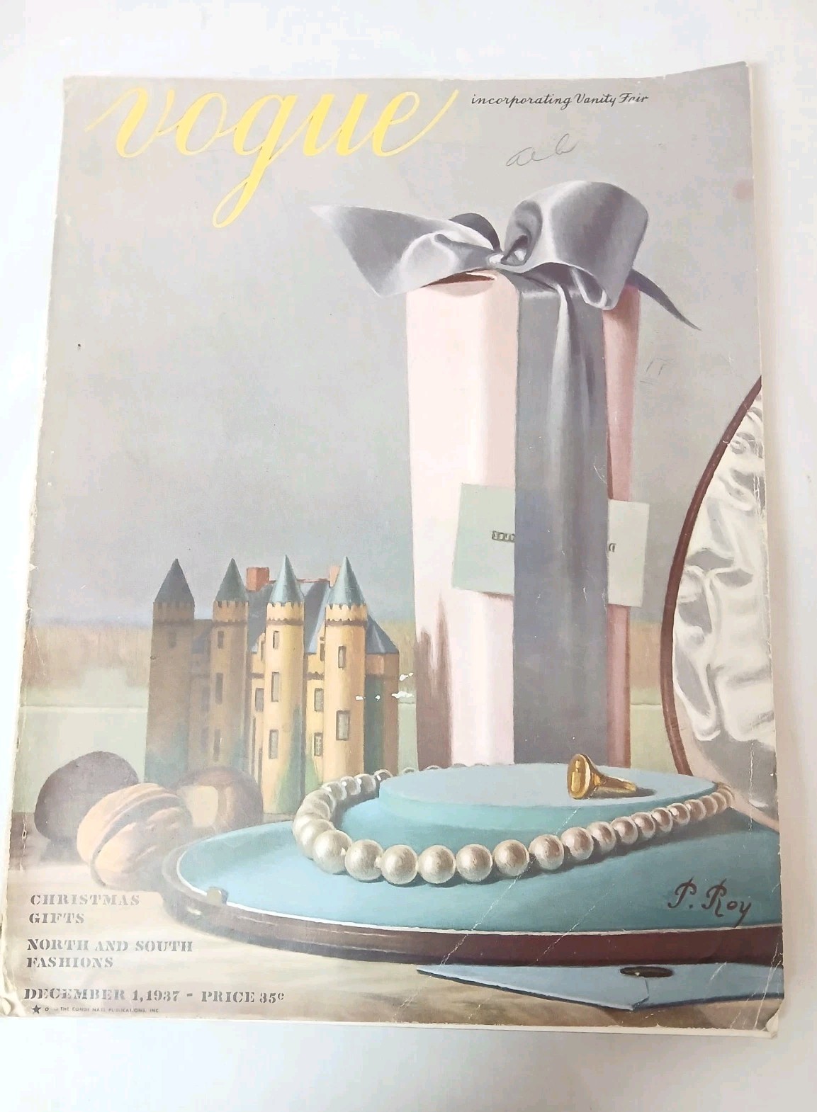 Vintage Vogue Magazine December 1st 1937, Cover Artist Pierre Roy