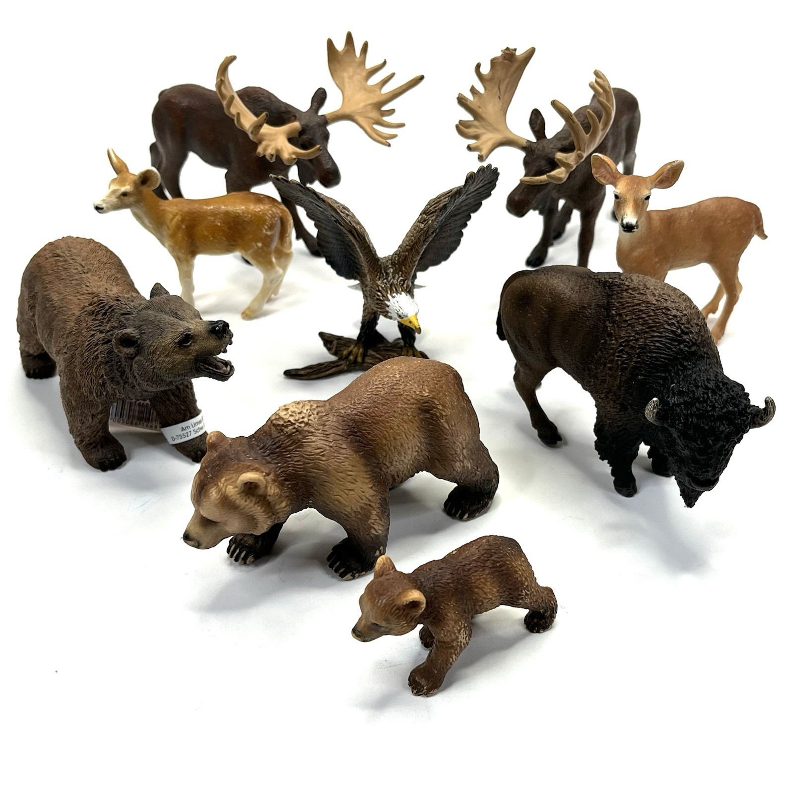Schleich North American Animal Figure Lot Bison Moose Deere Grisly Brown Eagle 9