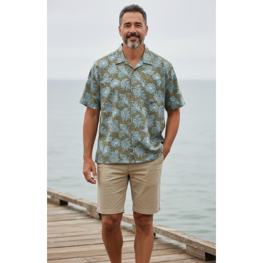 VTG OCEAN PACIFIC OP HAWAIIAN BUTTONUP SHIRT REVERSE PRINT GREEN BLUE MENS LARGE