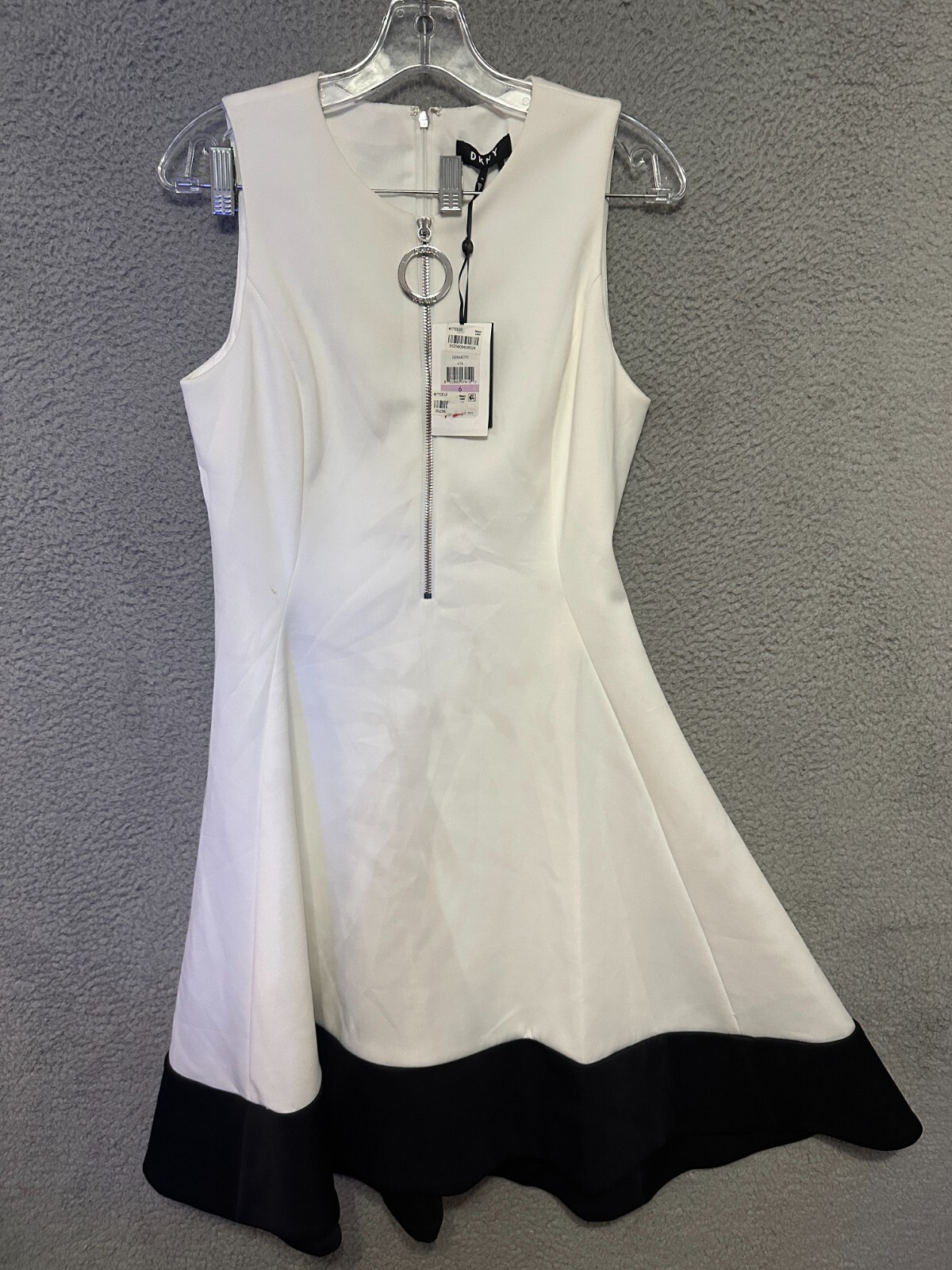 DKNY Black White Scuba Zippered Fit Flare Dress Womens 6 White Black Color Block
