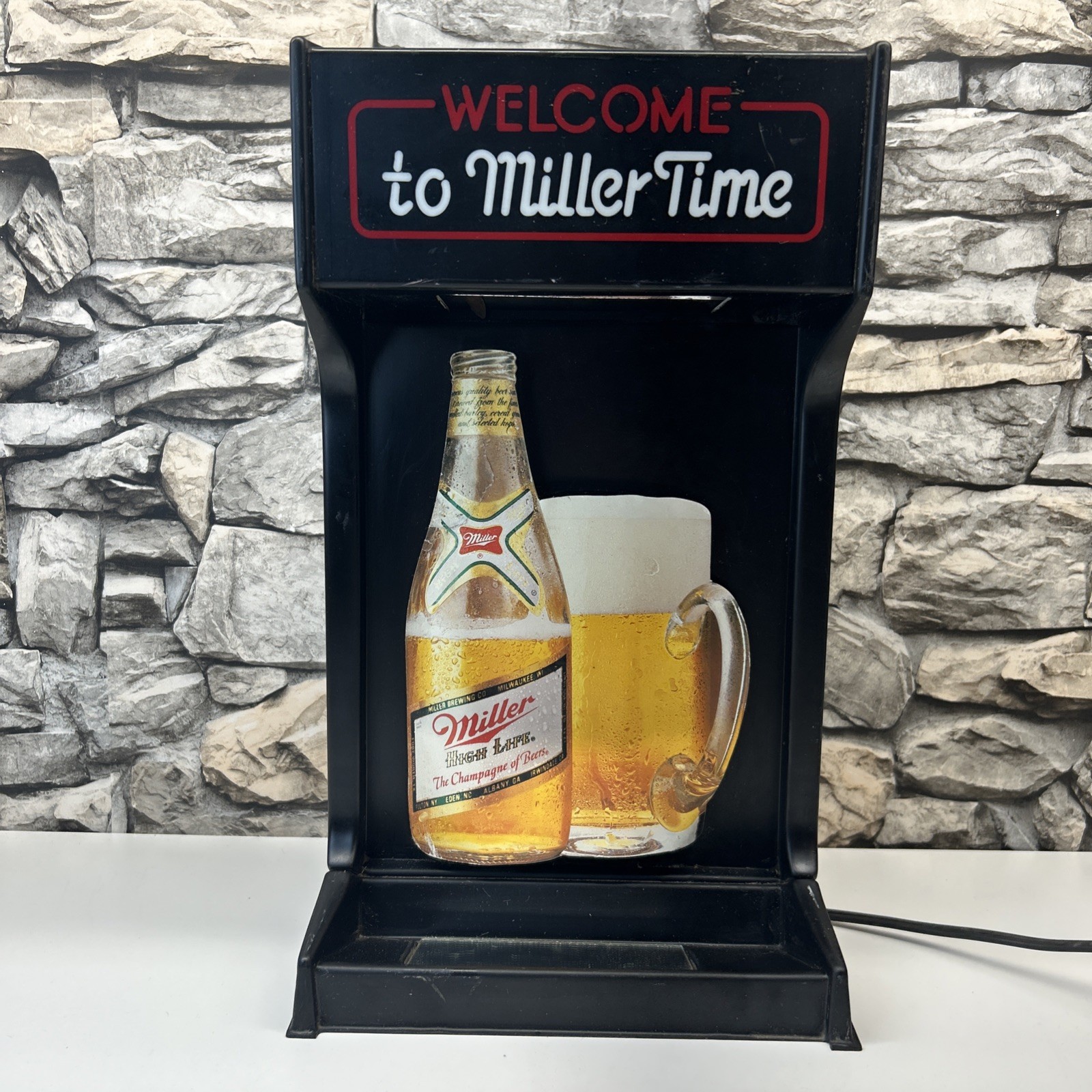Vintage Lighted Mirror Back Bar Miller High Life “Welcome To Miller Time” Sign
