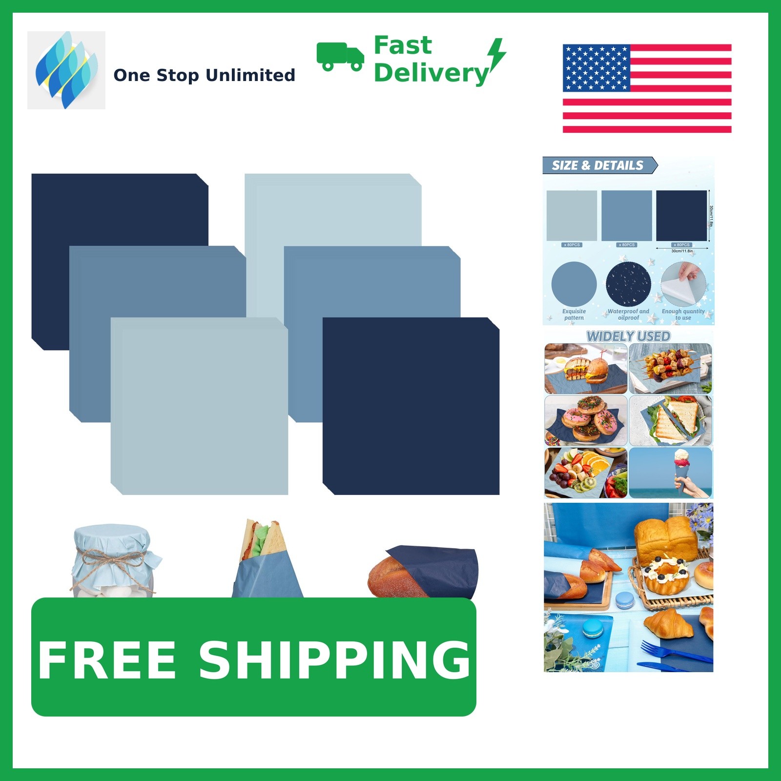 Whaline Dusty Blue Wax Paper Deli Paper