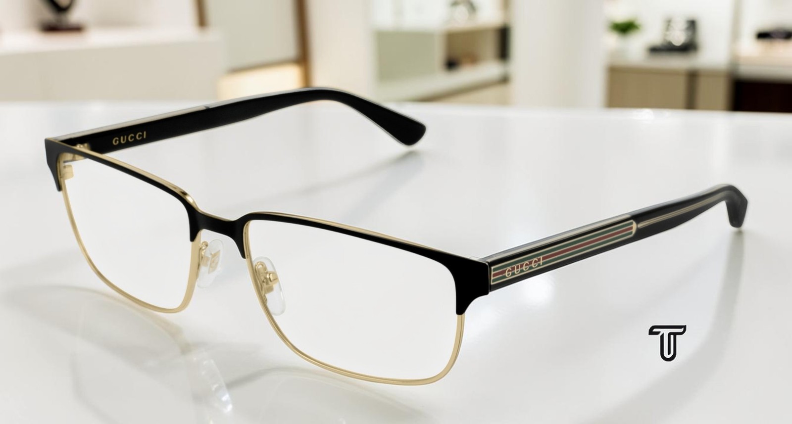 GUCCI GG0383O 004 Rectangular Black Endura Gold Demo Lens 58 mm Men\'s Eyeglasses