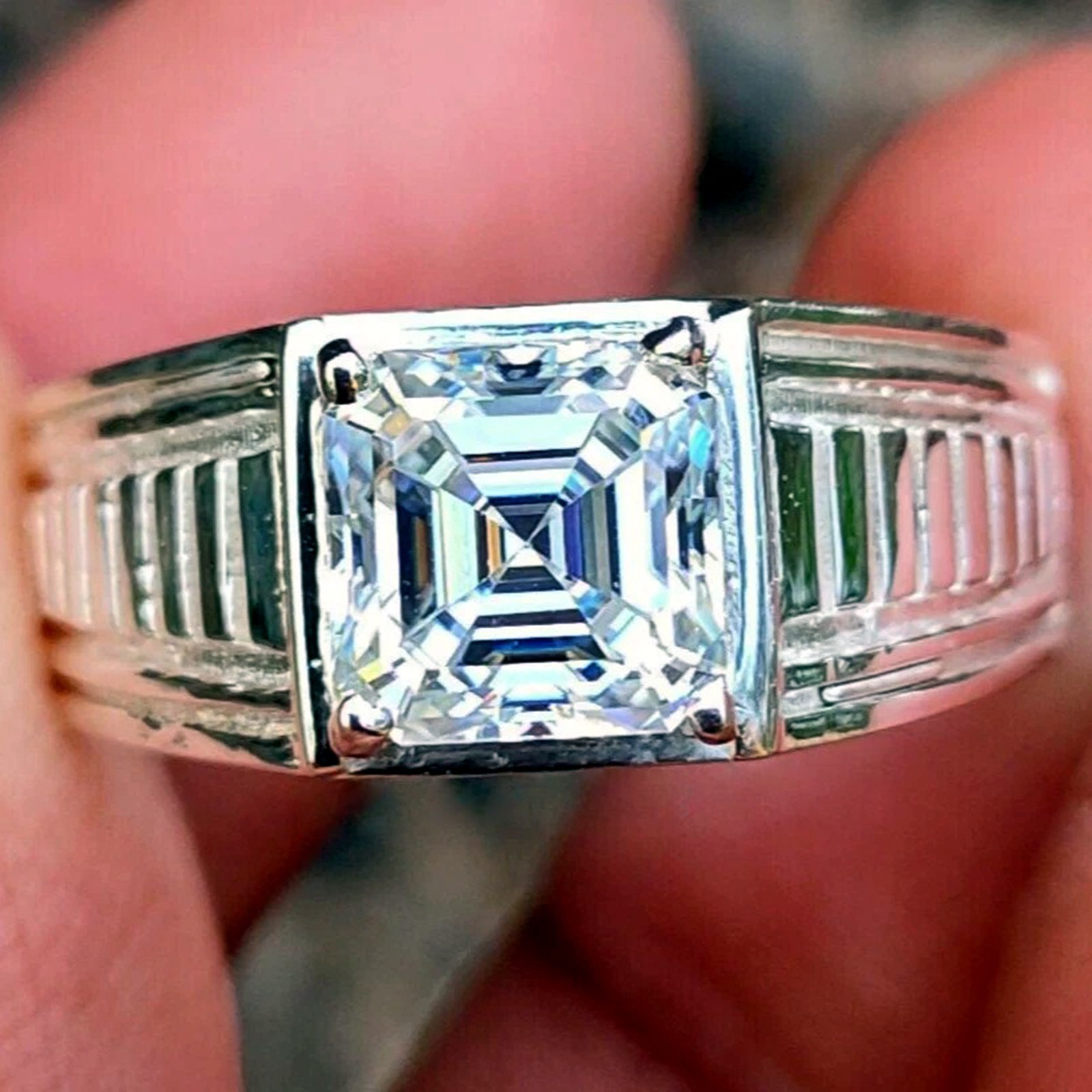 Solid 925 Sterling Silver 3.00Ct. Octagon Shape White Diamond Ring  Tariffs Free