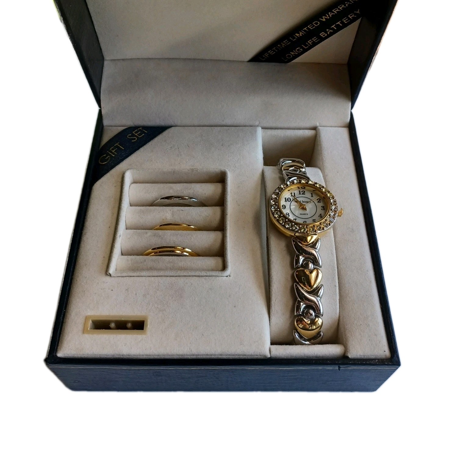 NIB Vintage Harve Benard Mother-of-Pearl Quartz Ladies Watch Silver & Gold Tone