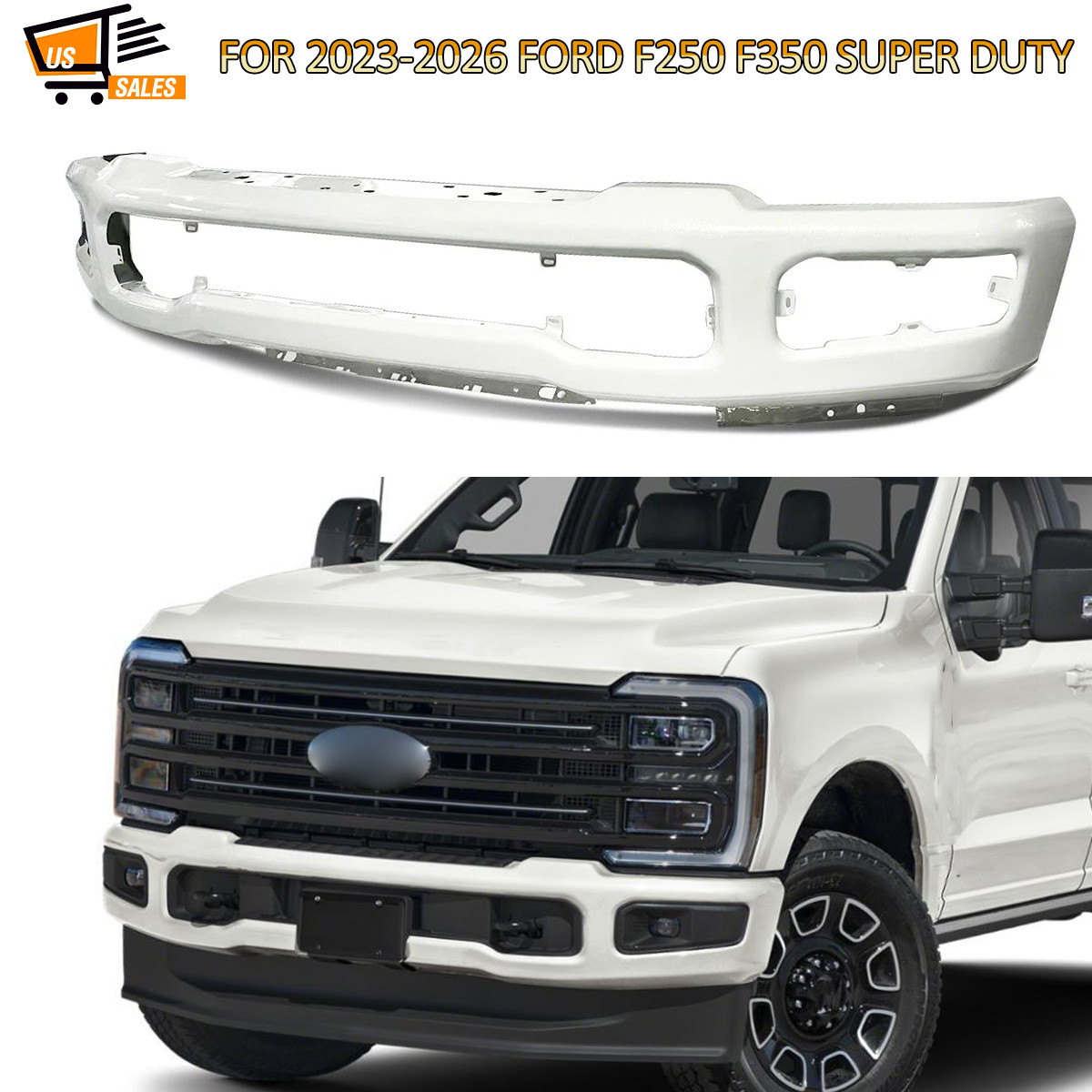 AZ Star White Metallic Front Bumper Bar For 2023 2024 2025 Ford F250 F350 w/ Fog
