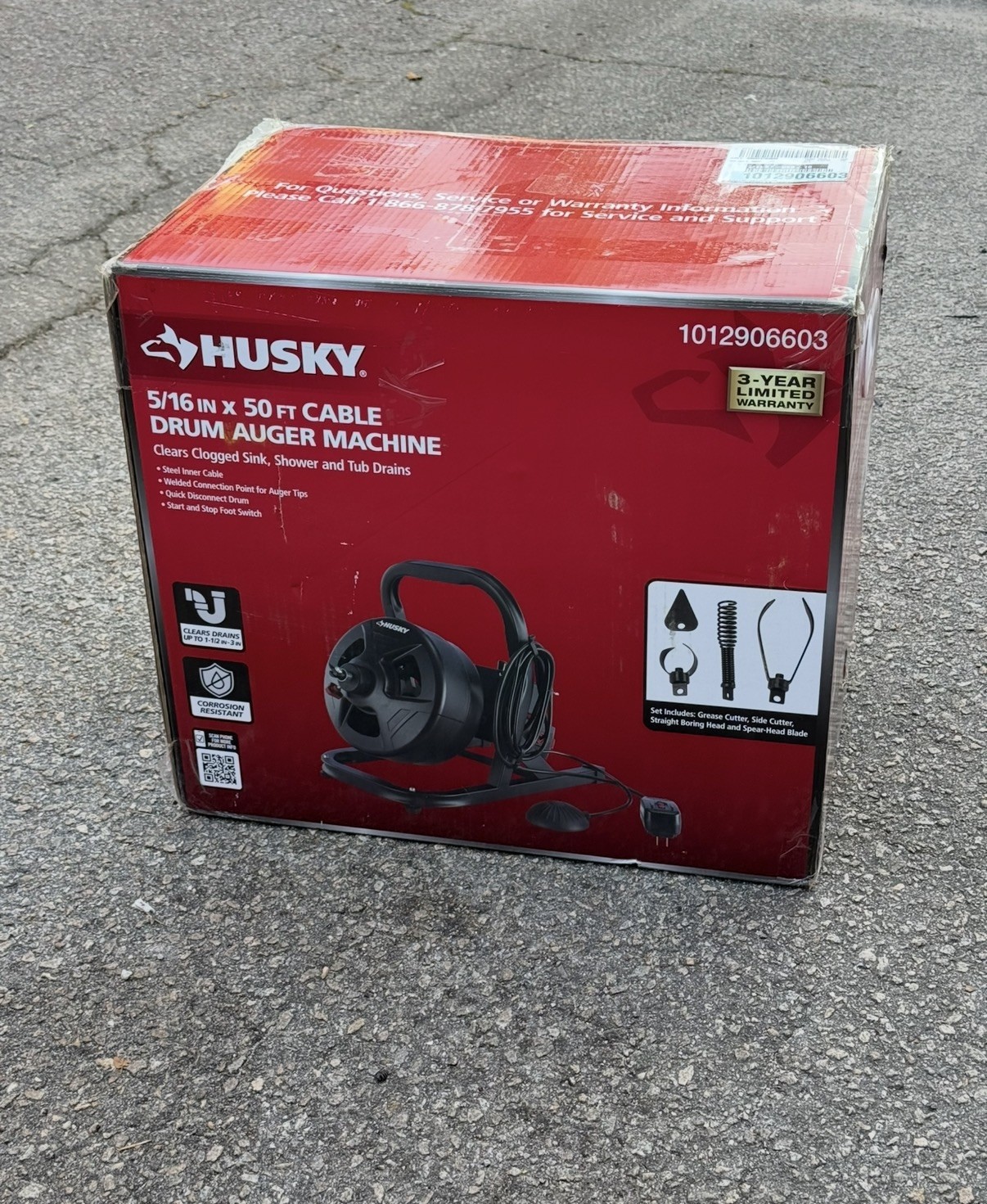 Husky  5/16 in X 50 ft Cable Drum Machine Auger For Drain Cleaning 1012906603