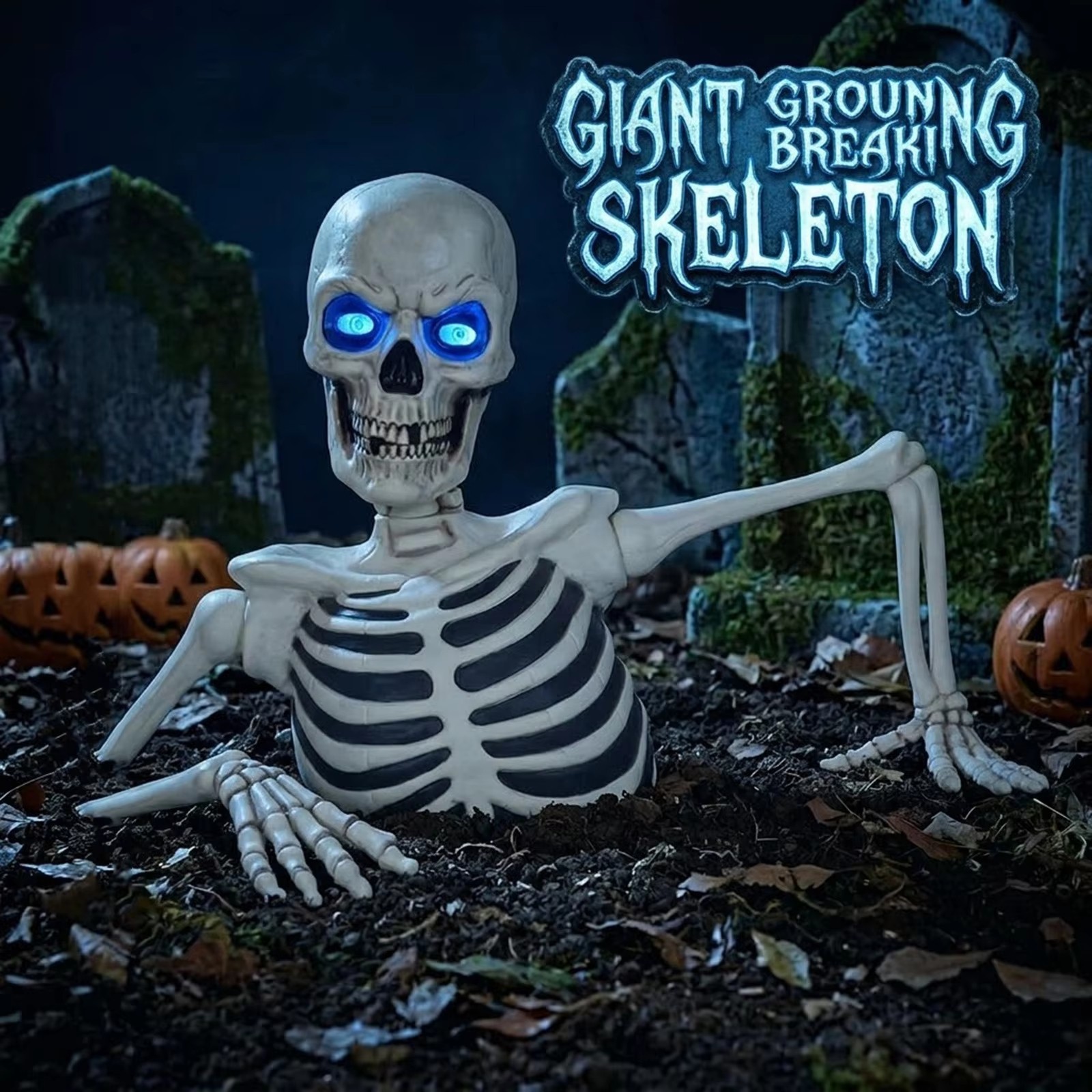 Giant Skeleton Moving LCD Eyes Spooky Sounds Motion Sensor Halloween Yard Decor