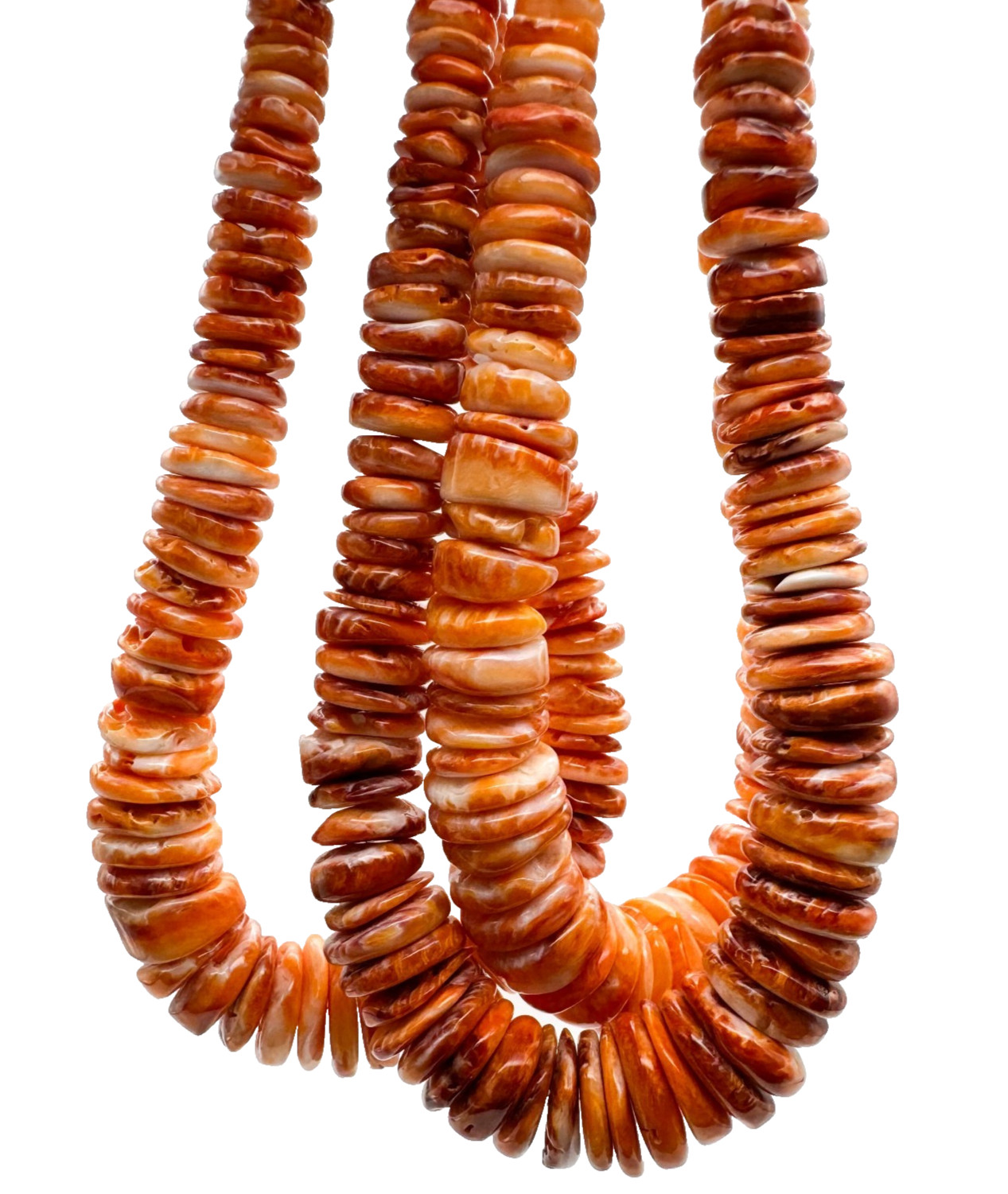 Natural Orange Spiny Oyster Shell Beads Graduated Smooth Saucer Heishi Gemstone