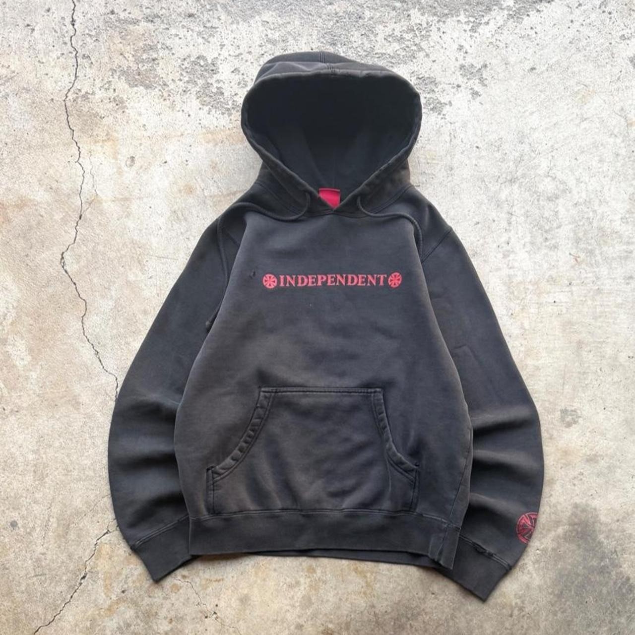 Independent Truck Co Vintage 90s Faded Black Red Cross Logo Hoodie Mens XS
