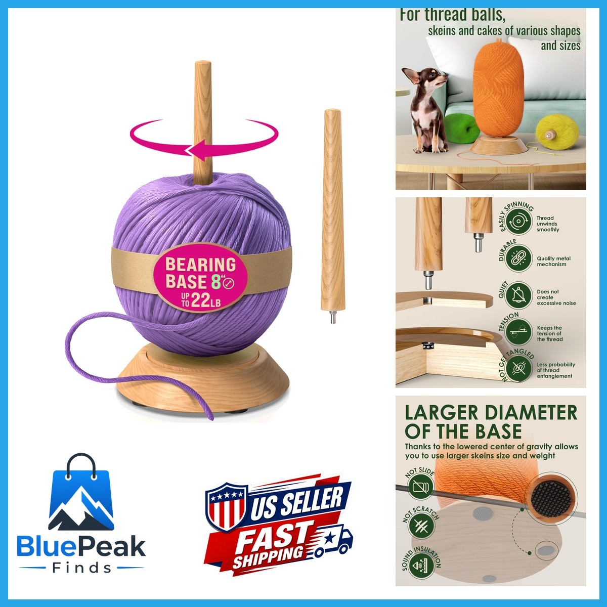 BARVA Yarn Holder Set 22 Lb Capacity Chunky Yarn w/Extra Spindle Smooth Bearing