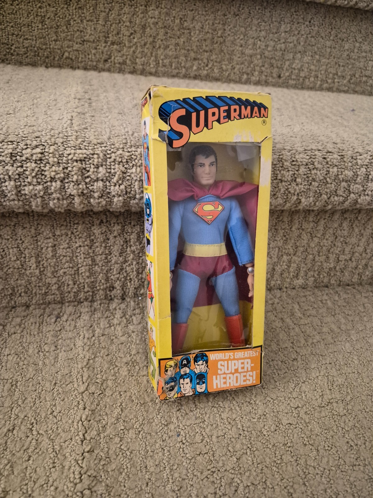 Mego Superman, Vintage 1972 Rare Early 4 Panel Box Mego Superman Figure Is Mint