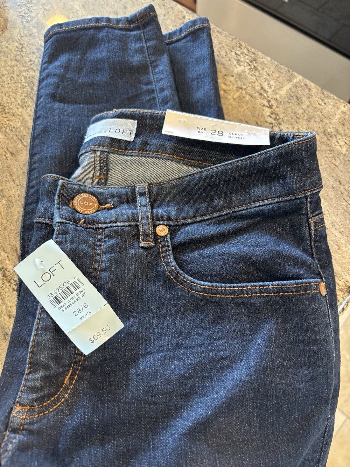 Loft Womens Curvy Skinny Jeans Dk Blue Stretch  Petites 6P 28P NWT
