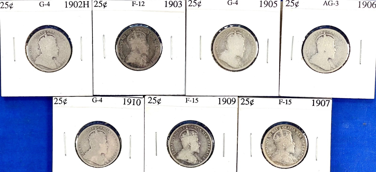 7 Canada Silver 25 Cents Edward VII: 1902H to 1910 (AG-3 to F-15)