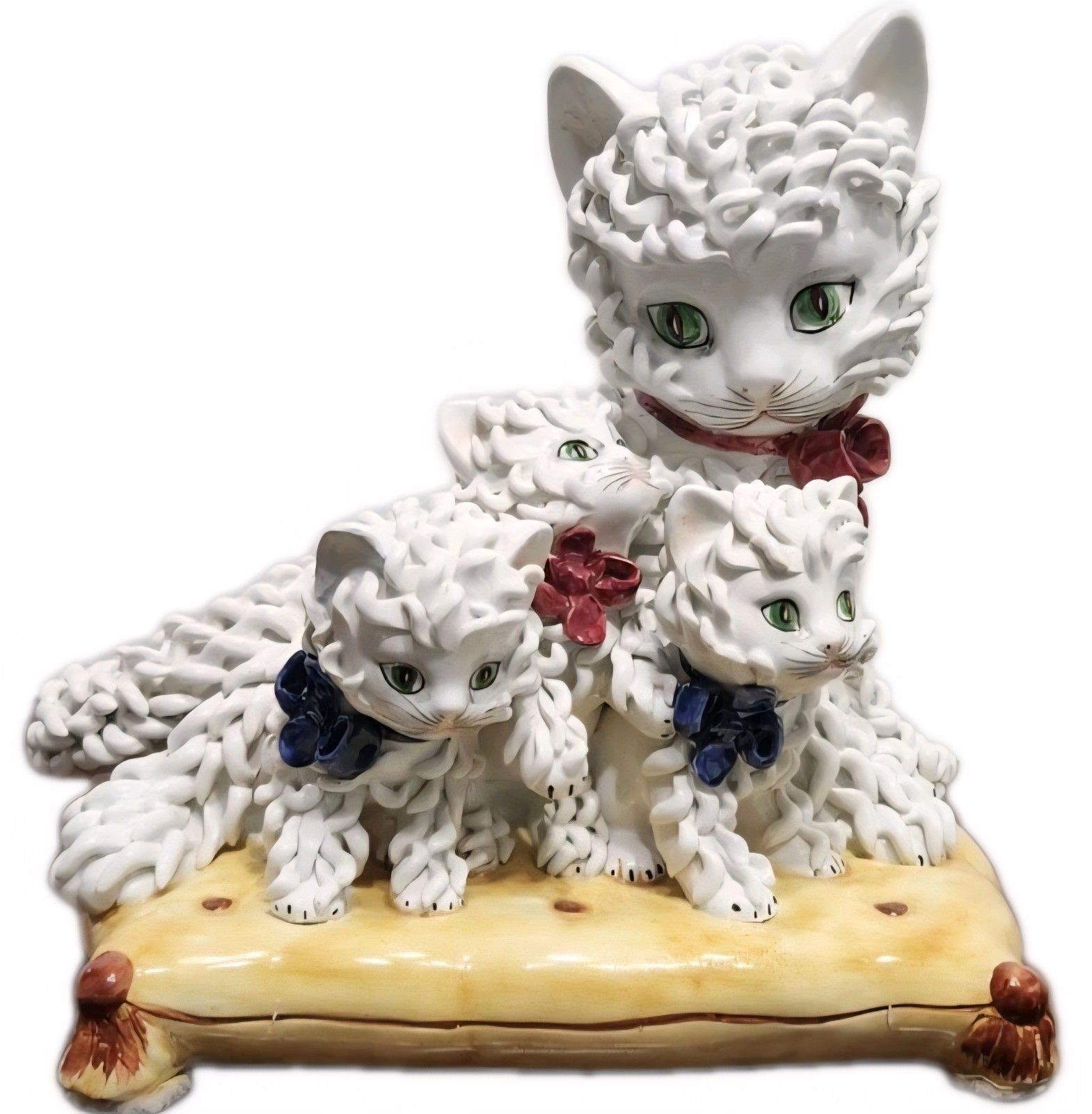 Vintage Italy 1950's Spaghetti Noodle Cat W/Kittens Figurine Mid-century 