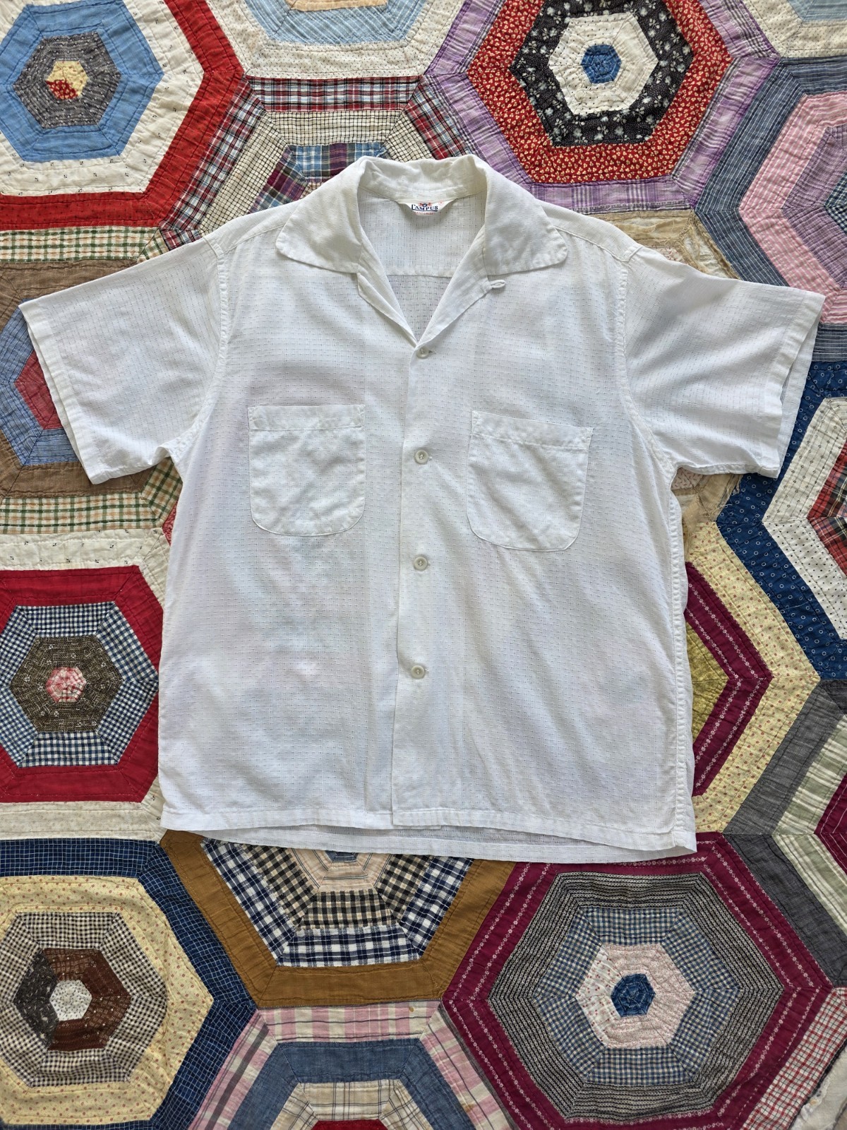 VTG 50’s 60’s Campus Button Up Two Pocket Seersucker White Clean Medium True Vtg