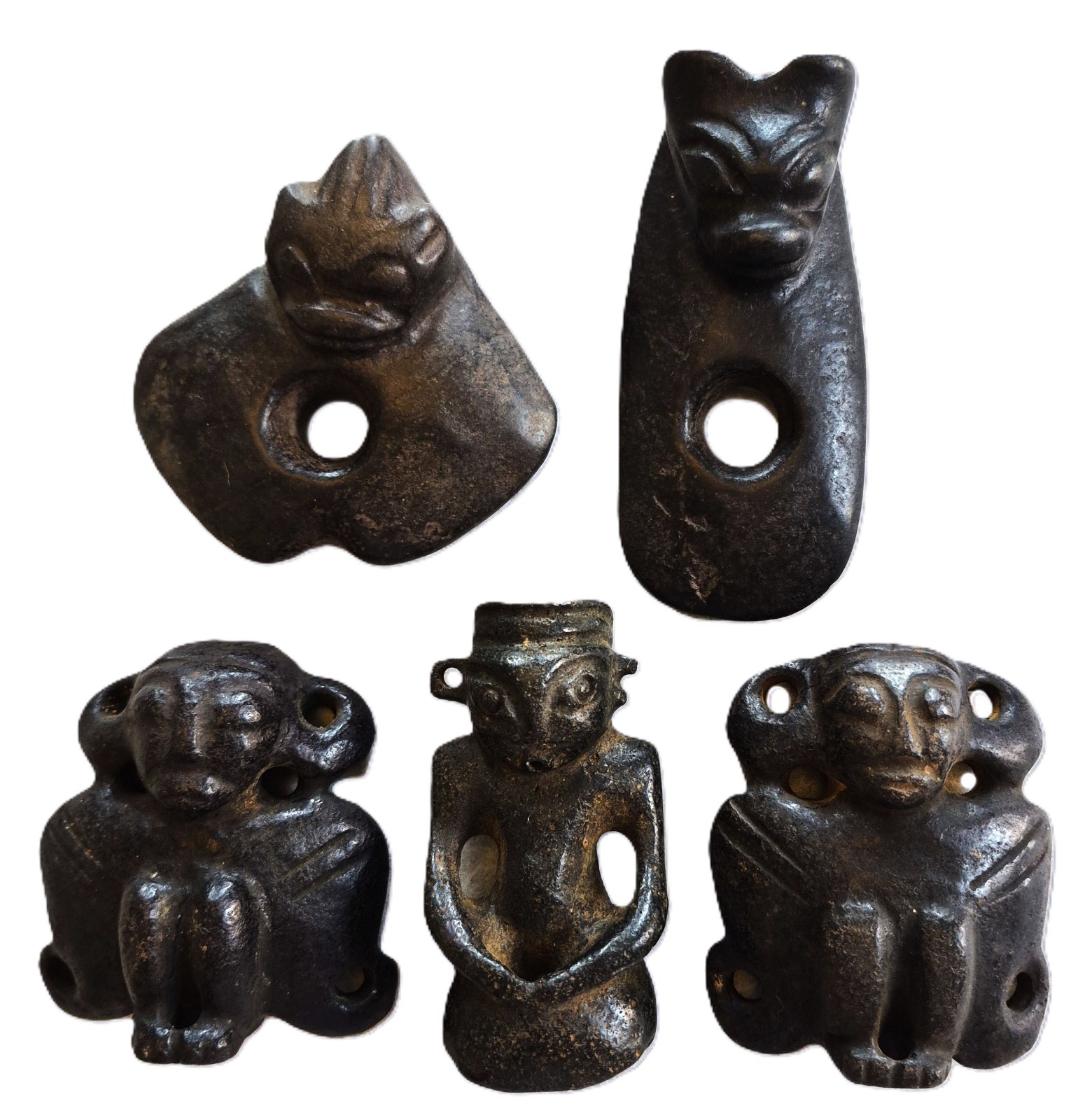 Collection of Five Chinese Hongshan Culture Magnet Jade Carved statues