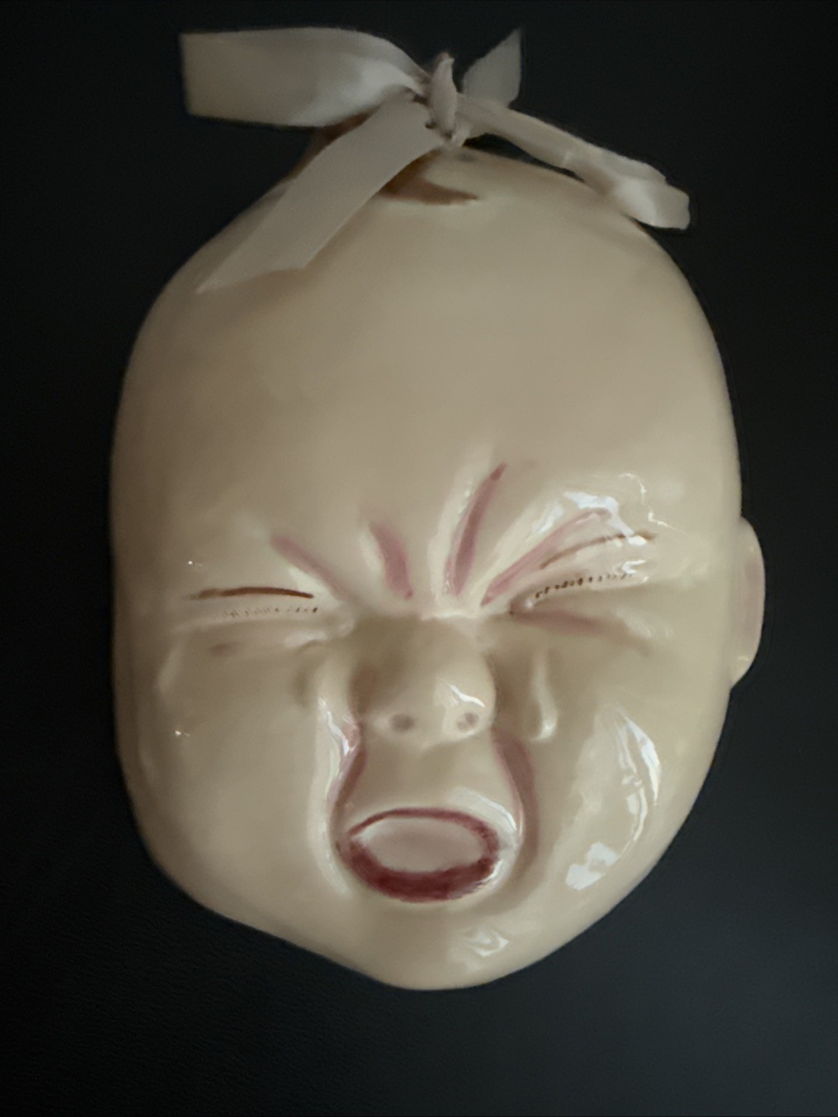 RARE Crying Baby Face Wall Art Decor Mask Ceramic Molded Handcrafted Vintage HTF