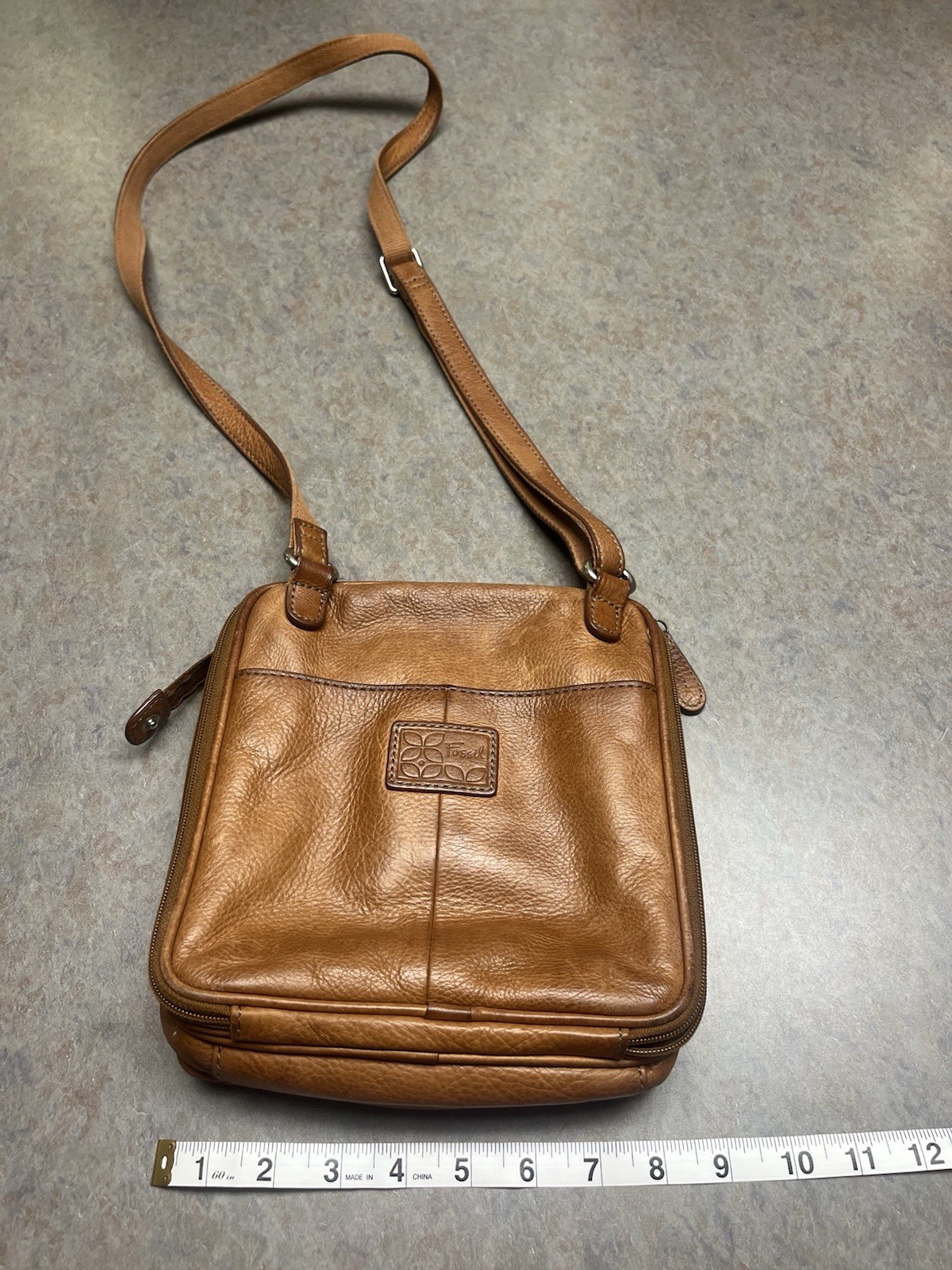 Fossil Crossbody Bag Tan Leather Adjustable Strap Pebbled 8.5\ Fossil Crossbody Bag Tan Leather Adjustable Strap Pebbled 8.5\