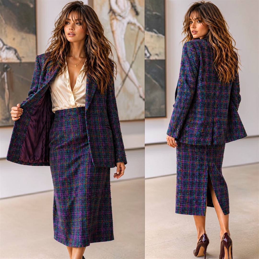 Vtg Alfred Dunner 16 Plaid Wool Skirt Suit 2pc Jacket Skirt USA 80s Career Set