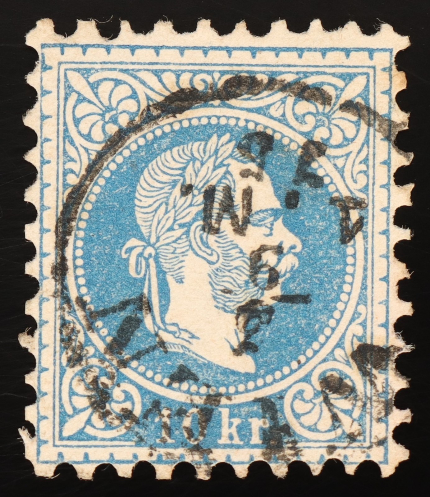 Austria 1867 10kr Blue Franz Joseph I Used Coarse Print Scott 30 Mi 38I
