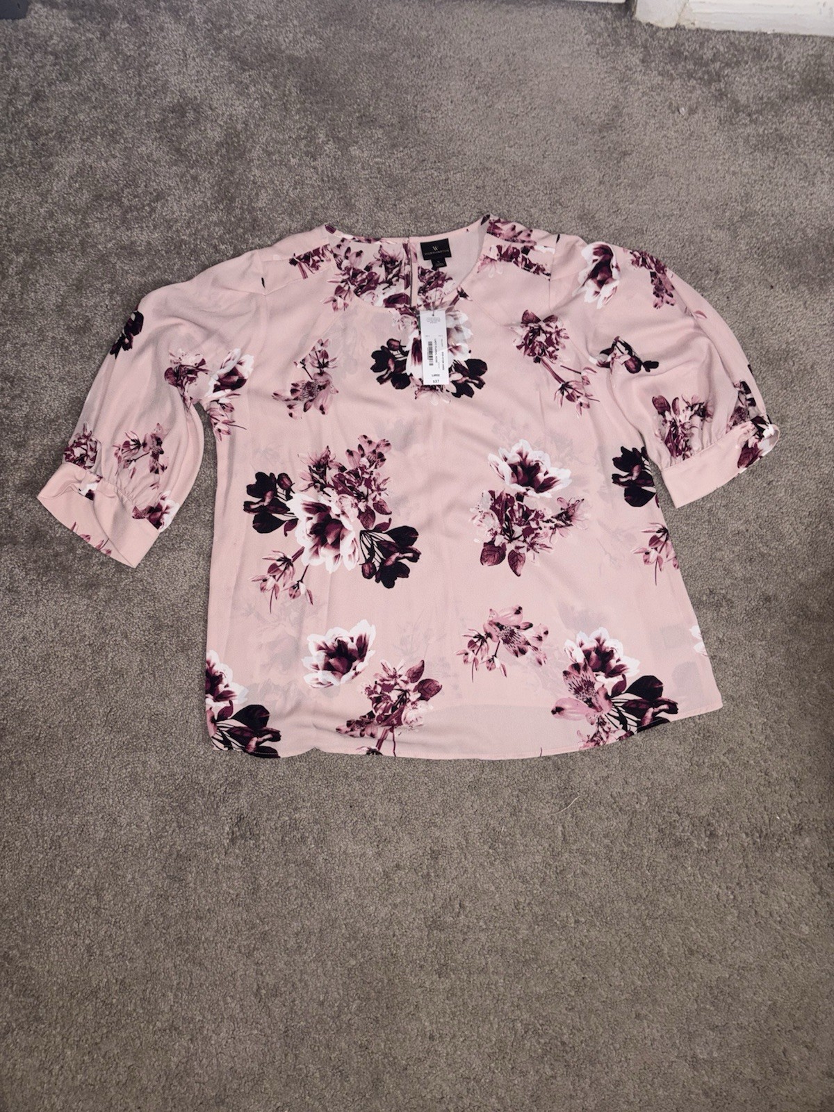 Worthington Women’s L Pink Floral Blouse Top 3/4 Sleeve NWT Worthington Women’s L Pink Floral Blouse Top 3/4 Sleeve NWT