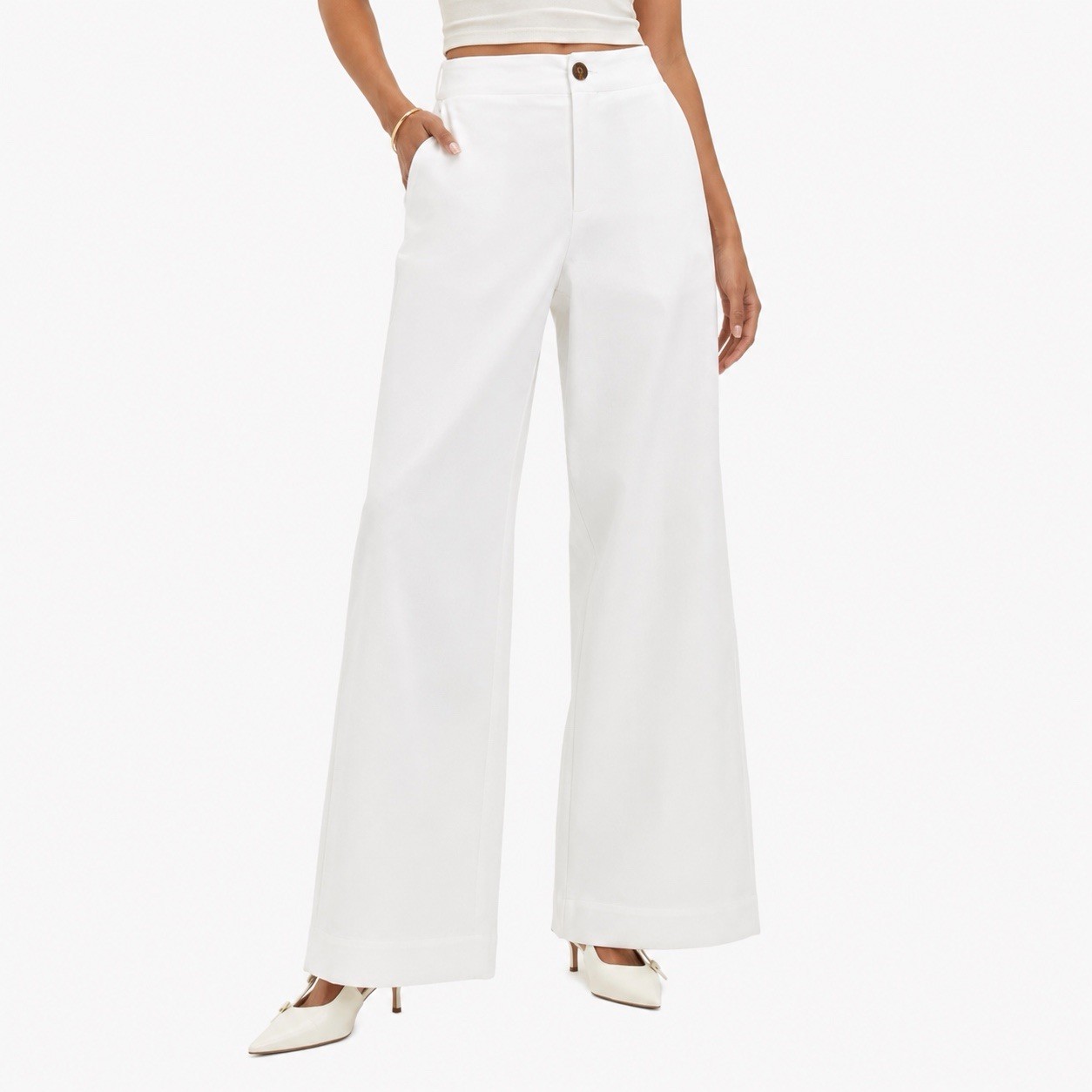 A New Day Women\'s Faux Linen Trousers Mid Rise Wide Leg Stretch White Size 2 A New Day Women\'s Faux Linen Trousers Mid Rise Wide Leg Stretch White Size 2