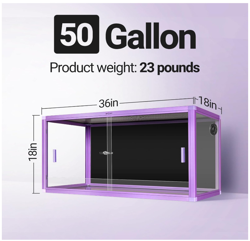 50/68/120 Gallon Lightweight Reptile Terrarium Tank Enclosure For Snake Dragons