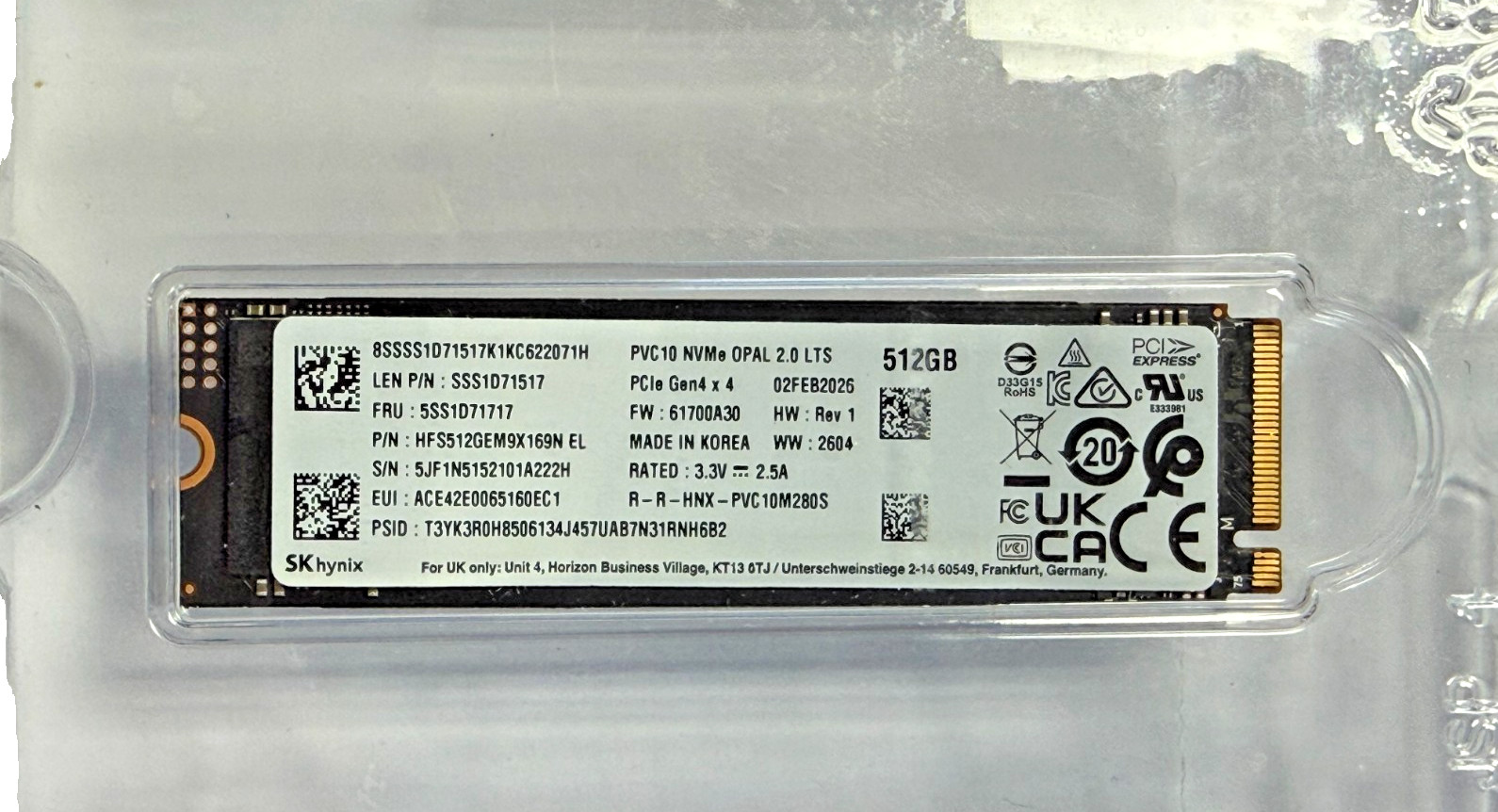 NEW SK Hynix PVC10 512GB PCIe Gen4x4 NVMe SSD, M.2 2280, Model: HFS512GEM9X169N