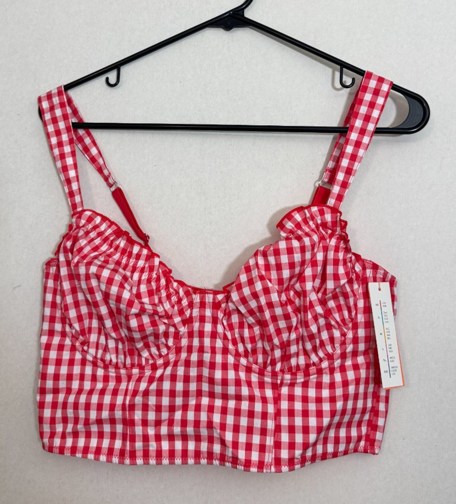 Colsie Bralette Cropped Bustier Red Gingham, NWT, Medium